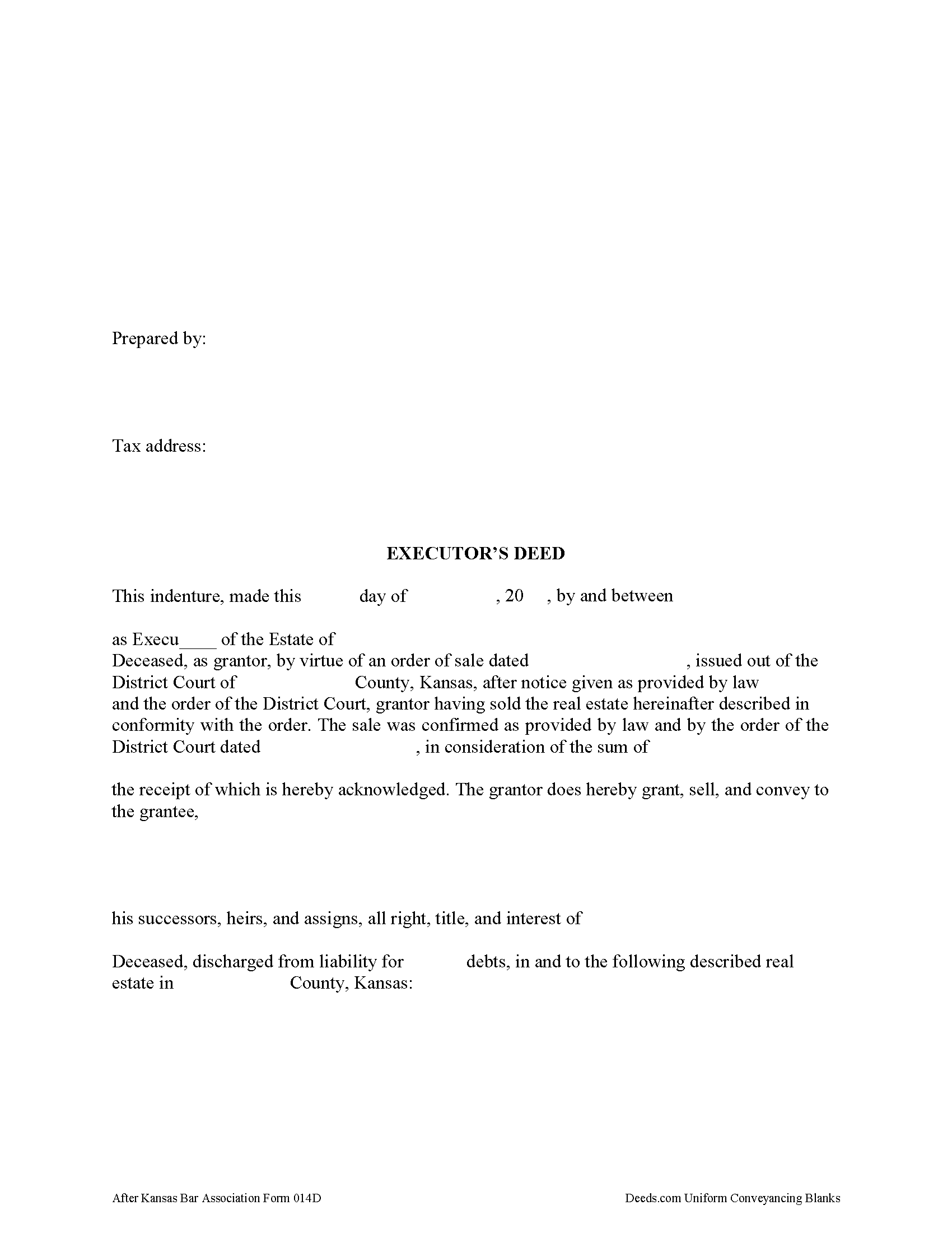 Johnson County Executor Deed Form Kansas