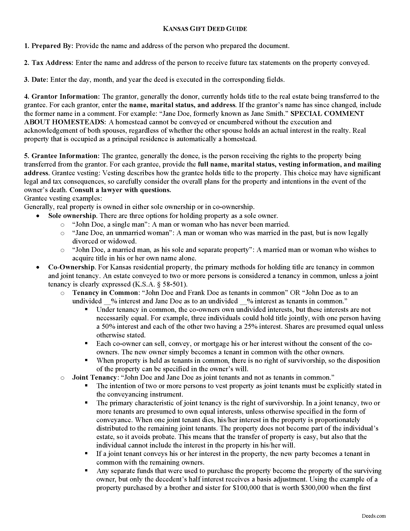 Logan County Gift Deed Form Kansas