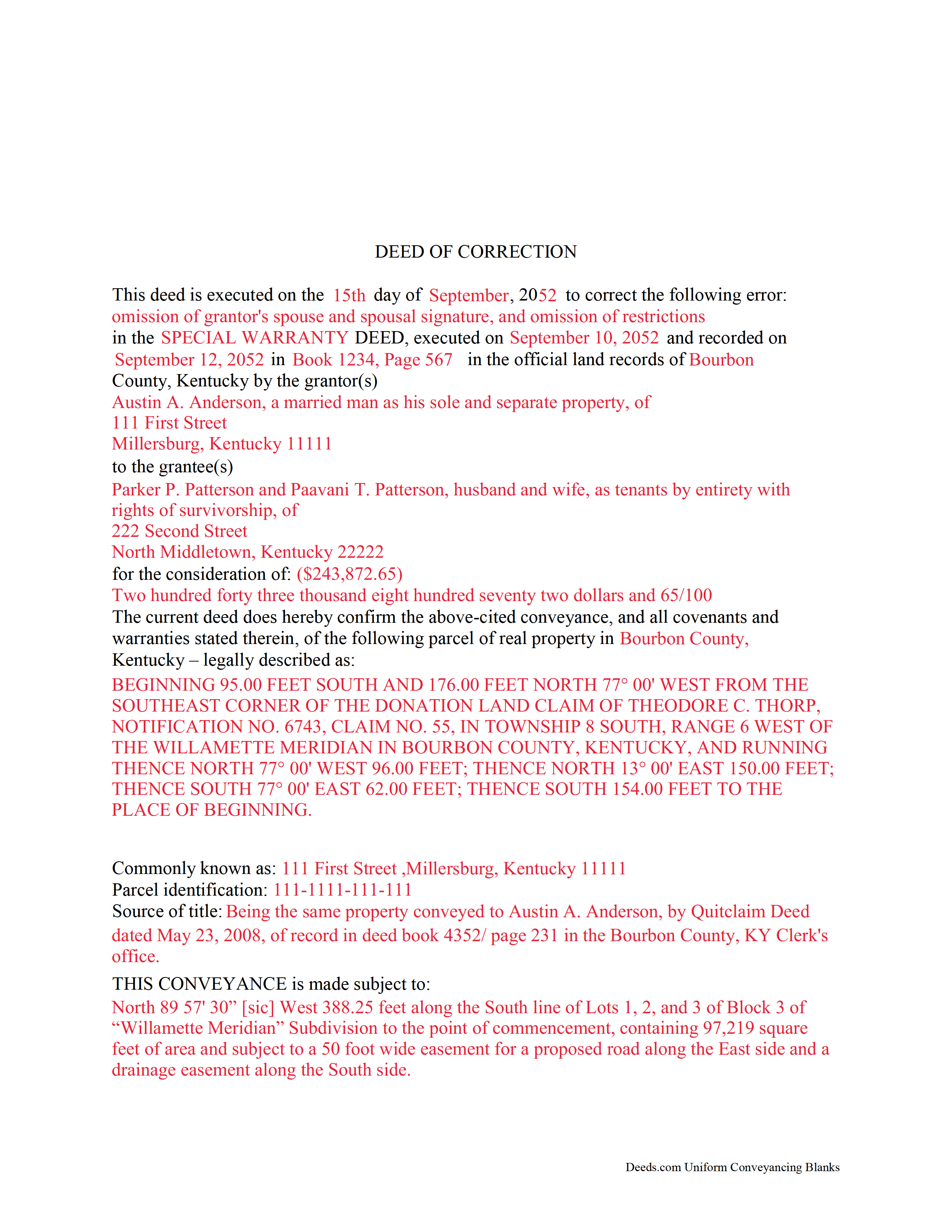Madison County Correction Deed Form Kentucky
