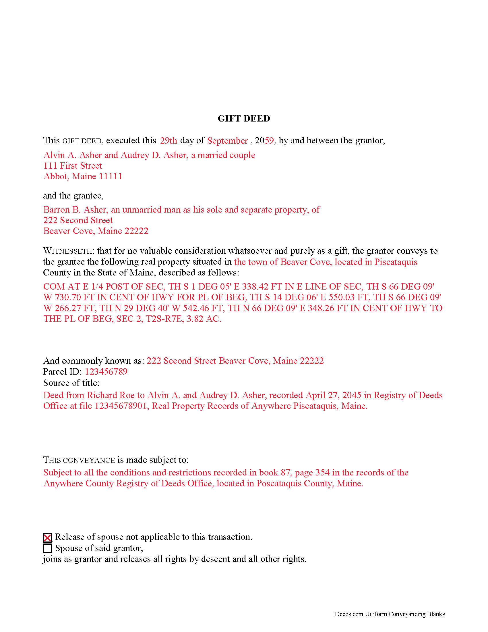 Penobscot County Gift Deed Form Maine