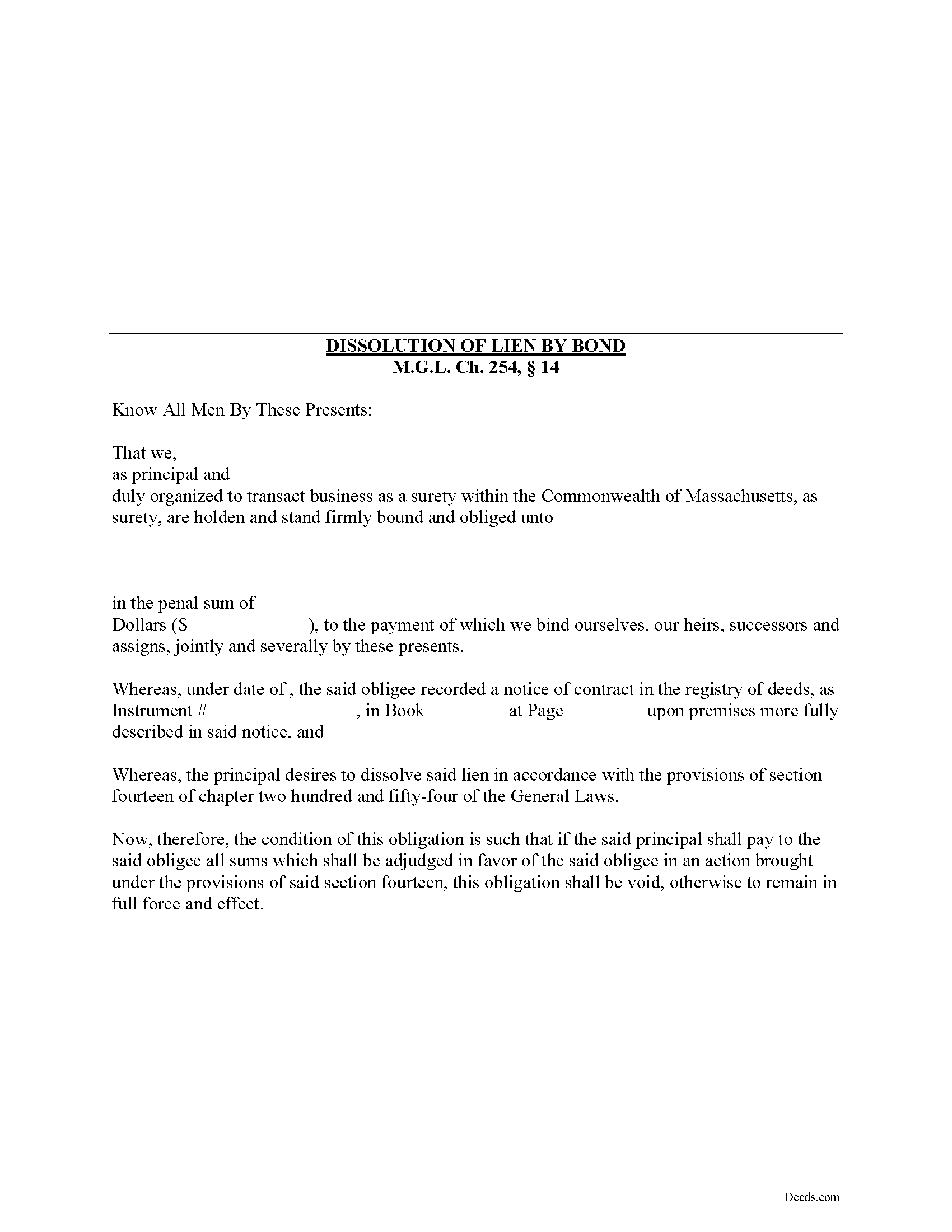 Bristol County Dissolution by Bond Form Massachusetts