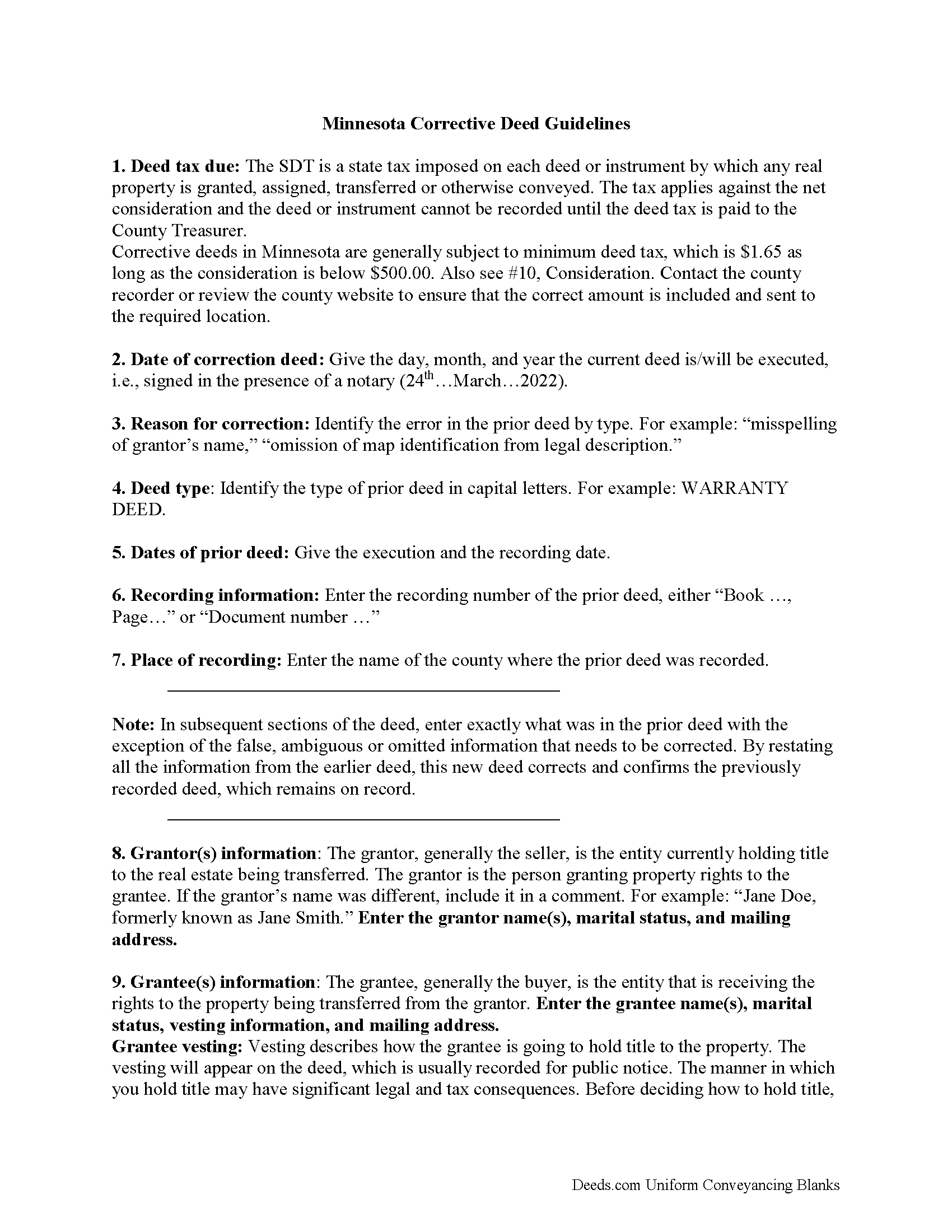 Blue Earth County Correction Deed Form Minnesota