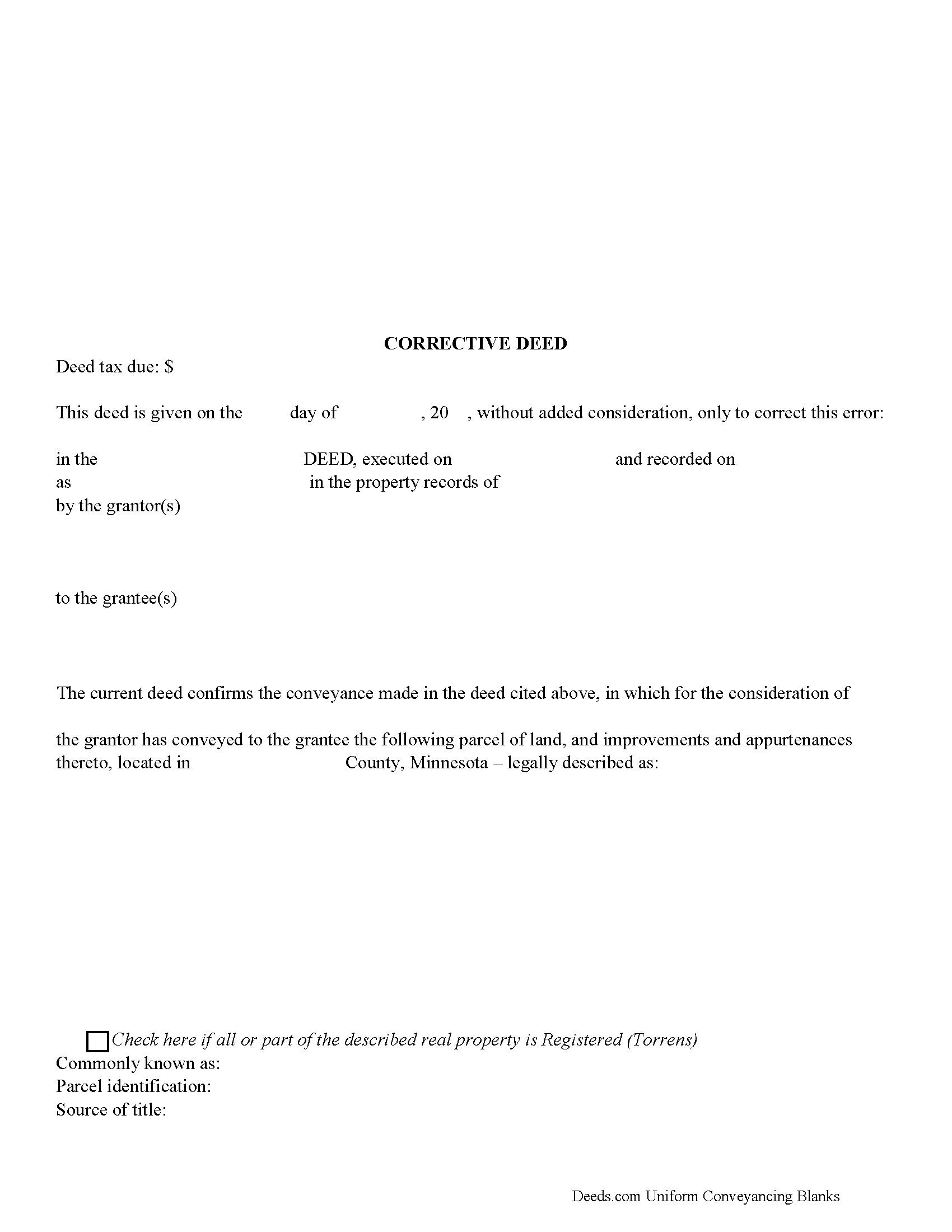 Blue Earth County Correction Deed Form Minnesota
