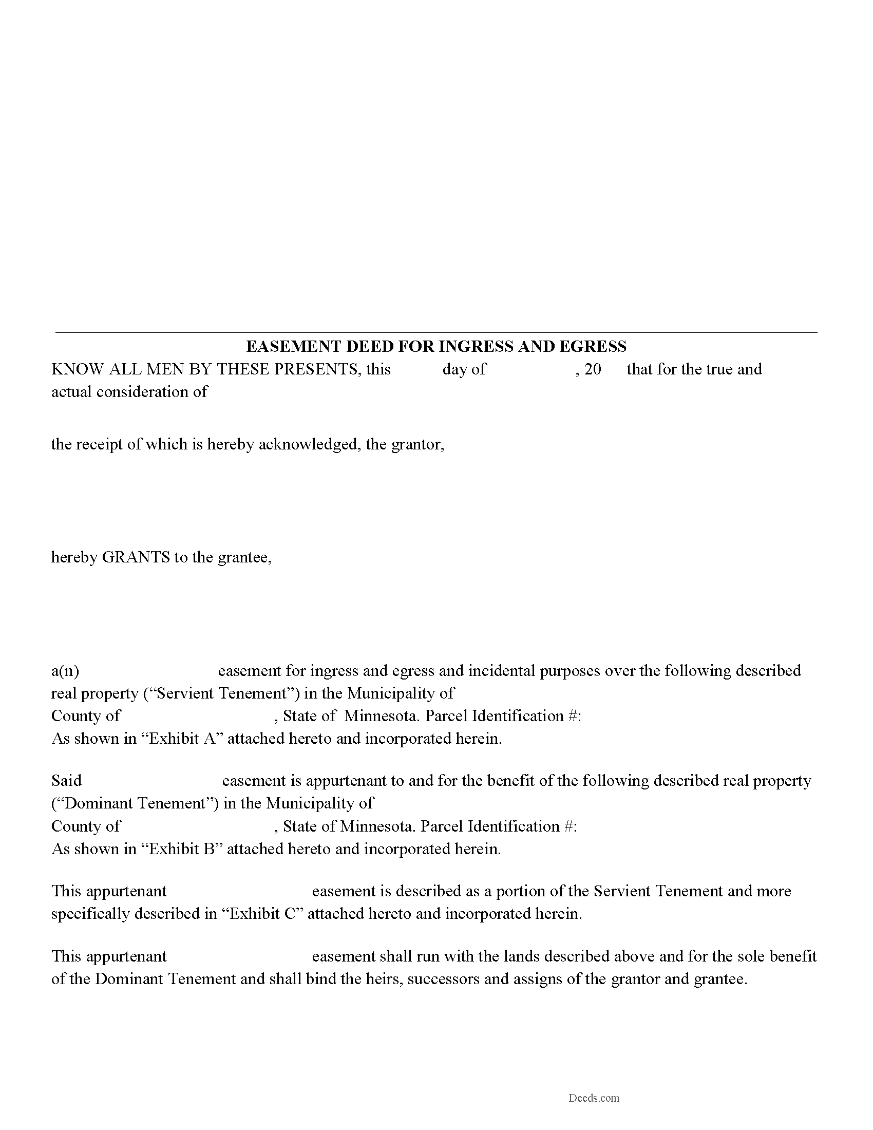 Blue Earth County Easement Deed Form Minnesota