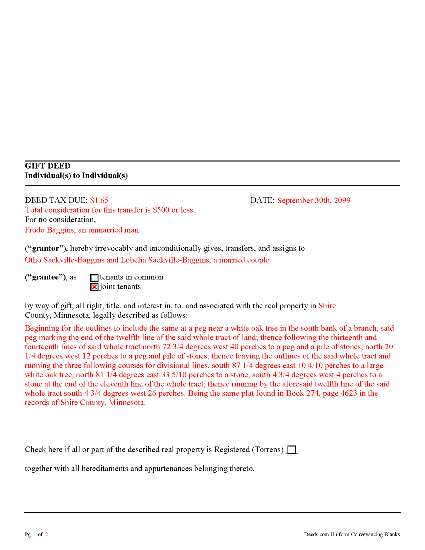 Goodhue County Gift Deed Form Minnesota