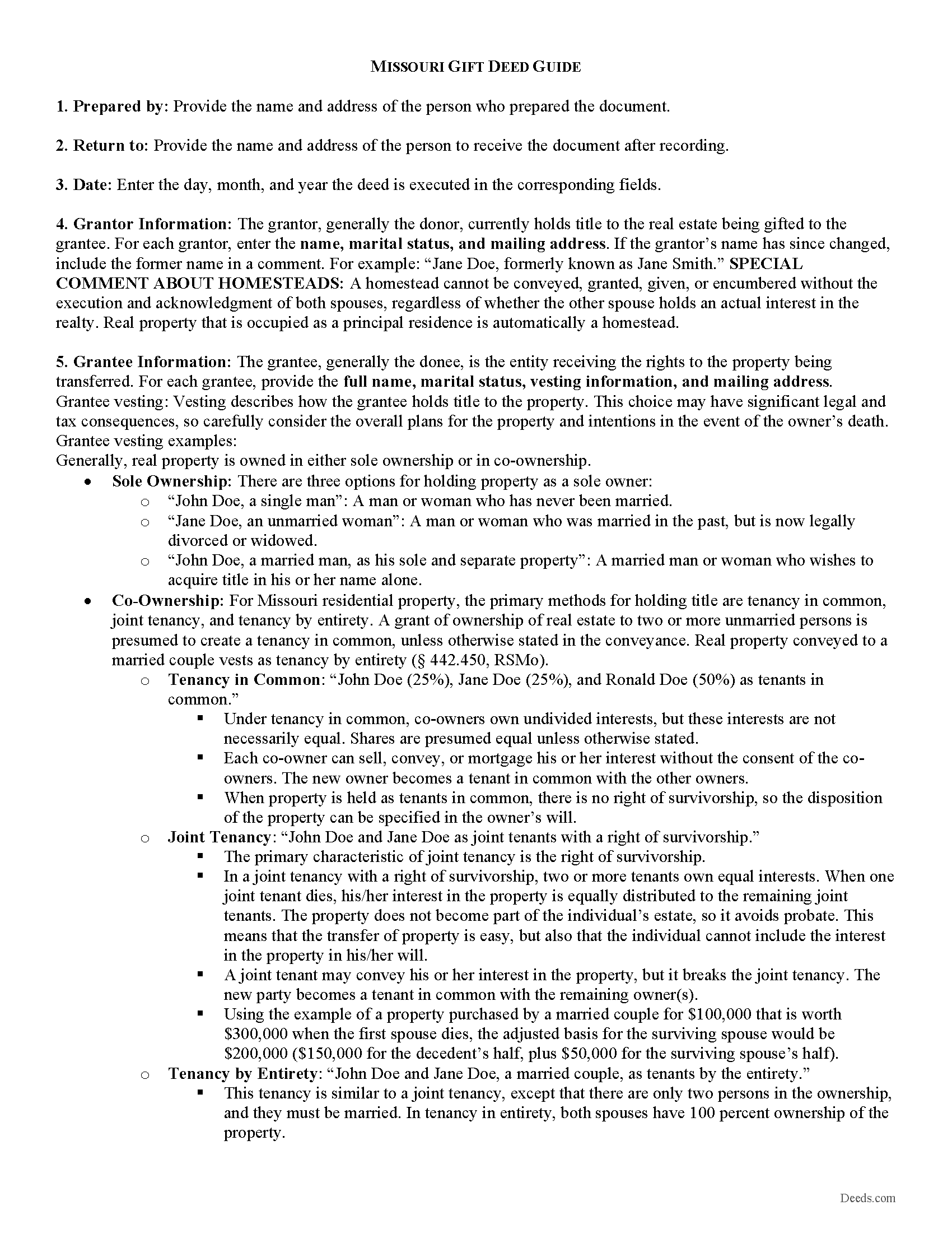 Franklin County Gift Deed Form Missouri