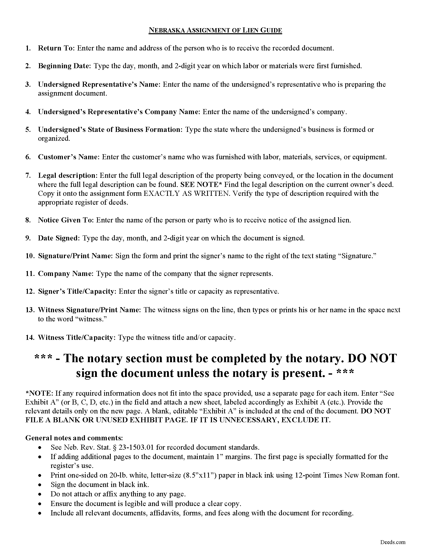 Douglas County Construction Lien Assignment Form Nebraska