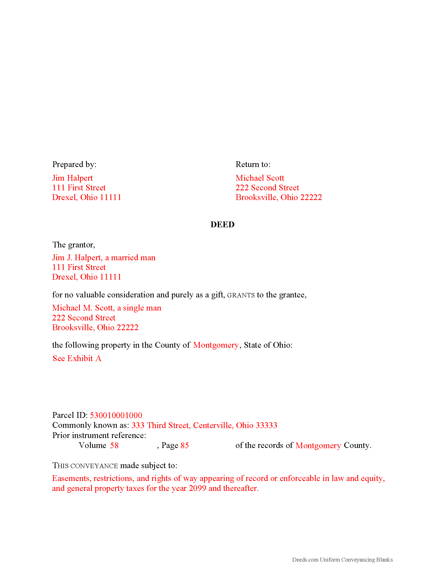 Harrison County Gift Deed Form Ohio