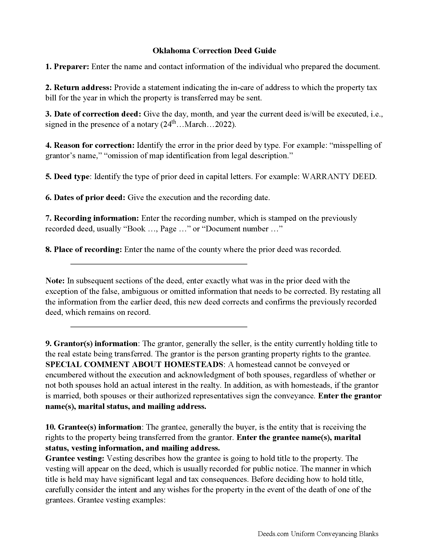 Custer County Correction Deed Form Oklahoma