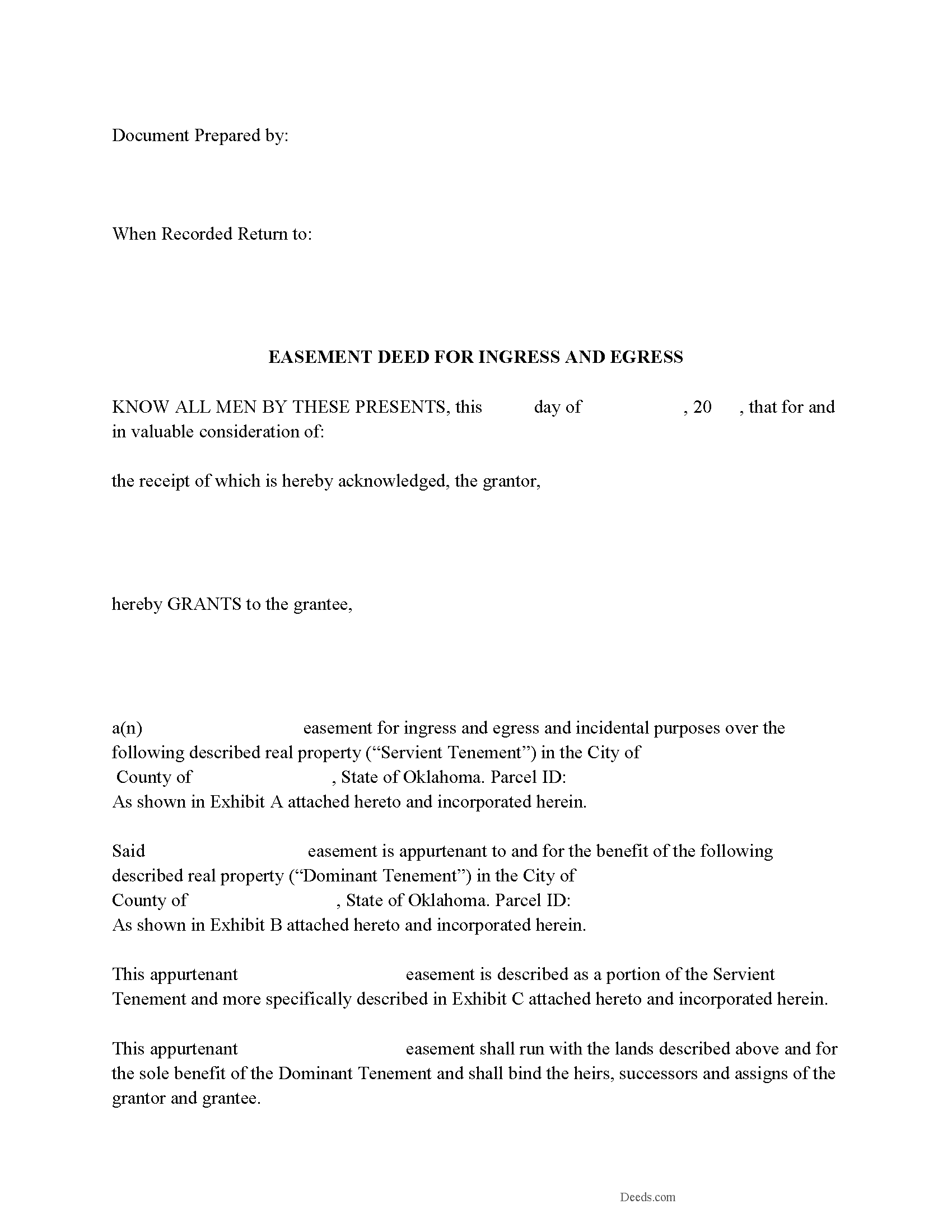 Mcintosh County Easement Deed Form Oklahoma