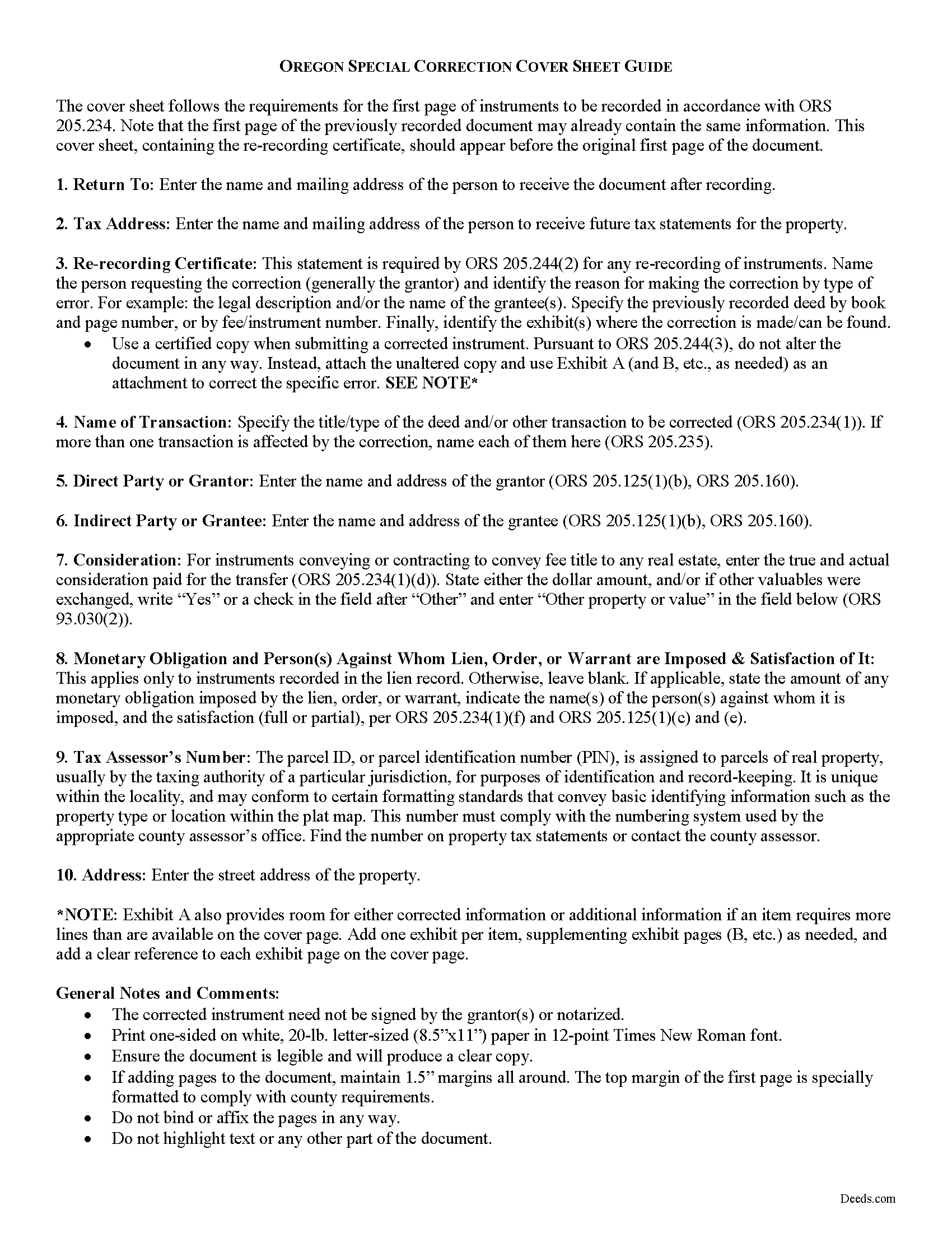 Baker County Correction Deed Form Oregon