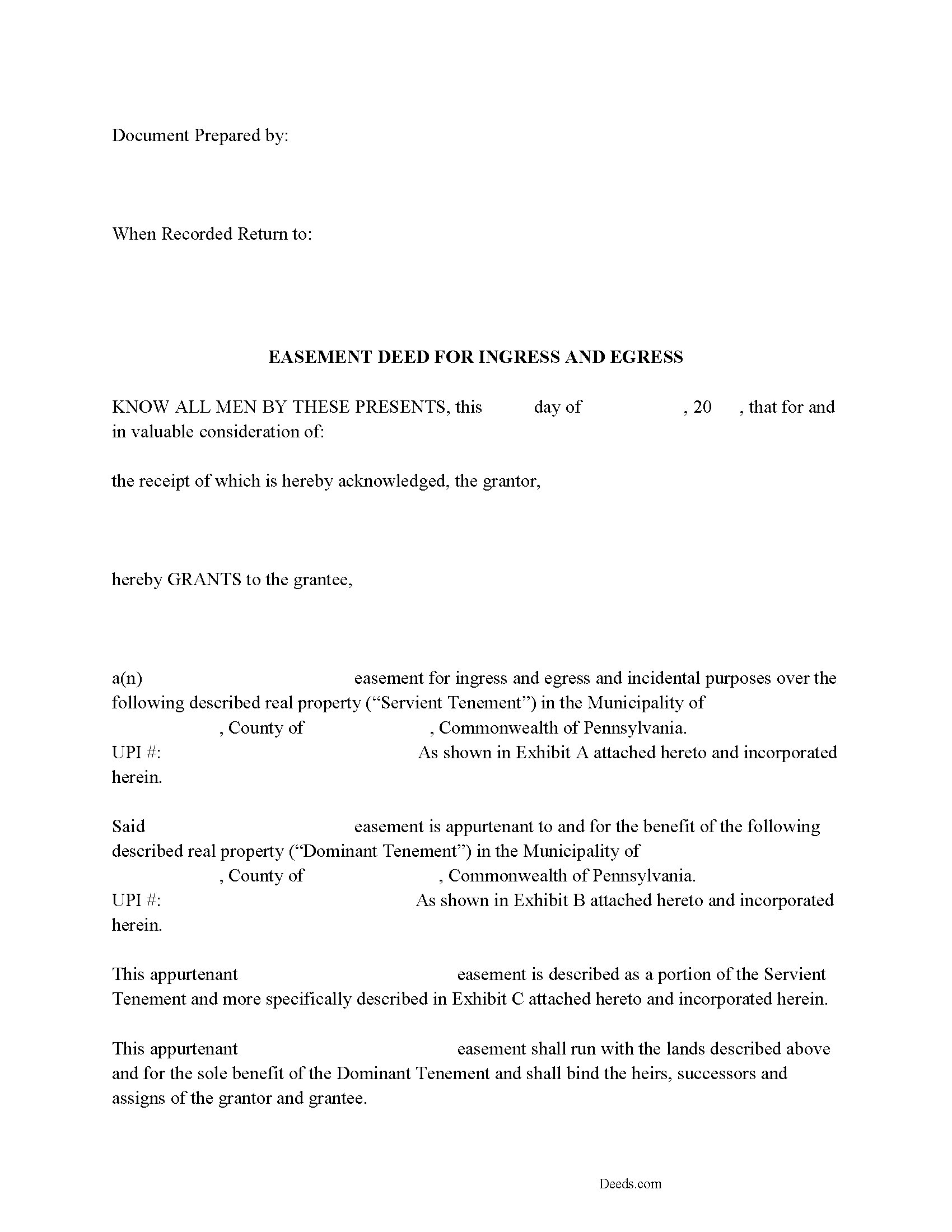 Cambria County Easement Deed Form Pennsylvania