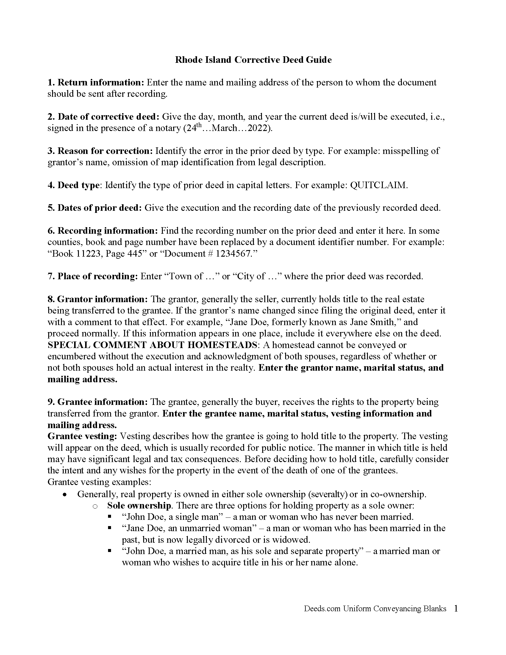 Newport County Correction Deed Form Rhode Island