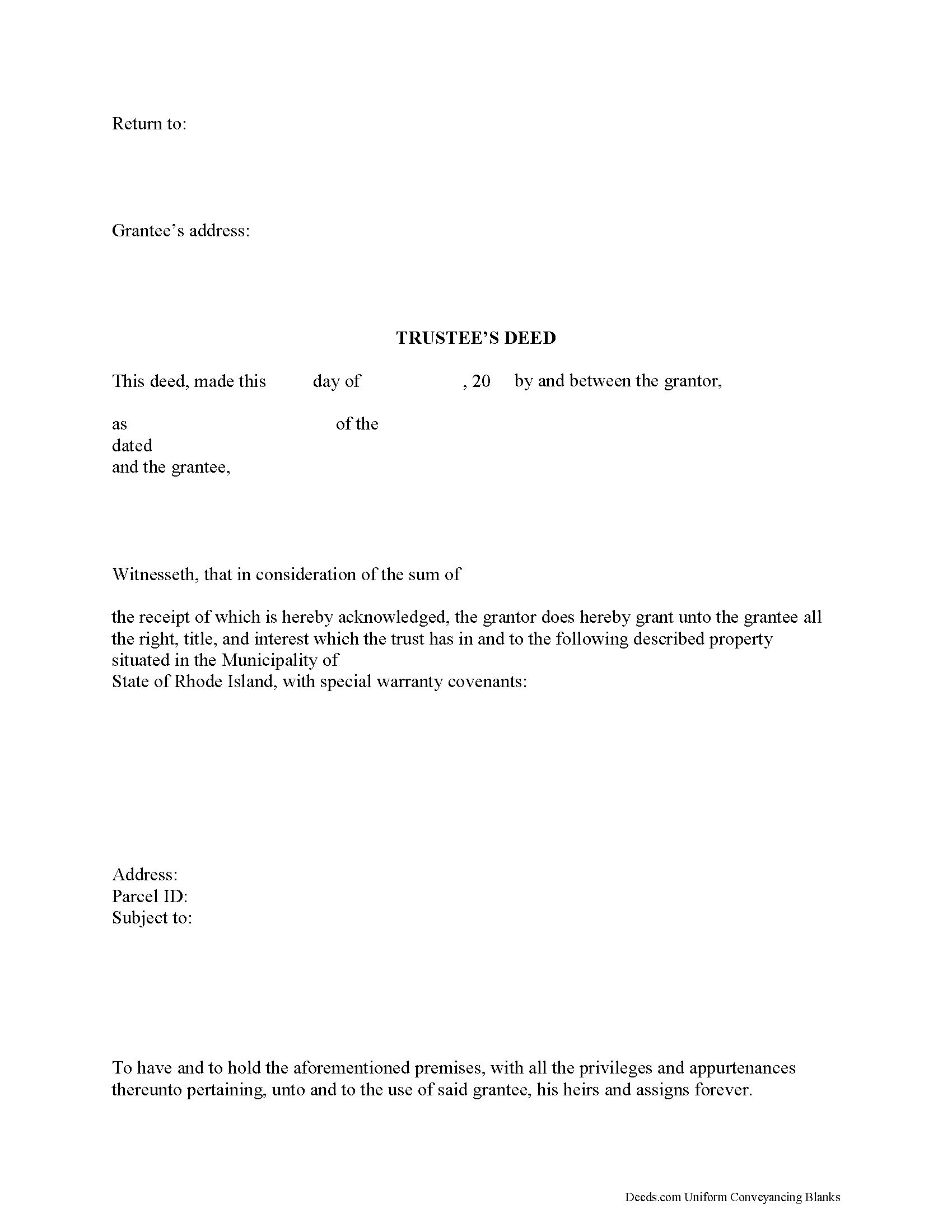 Kent County Trustee Deed Form Rhode Island