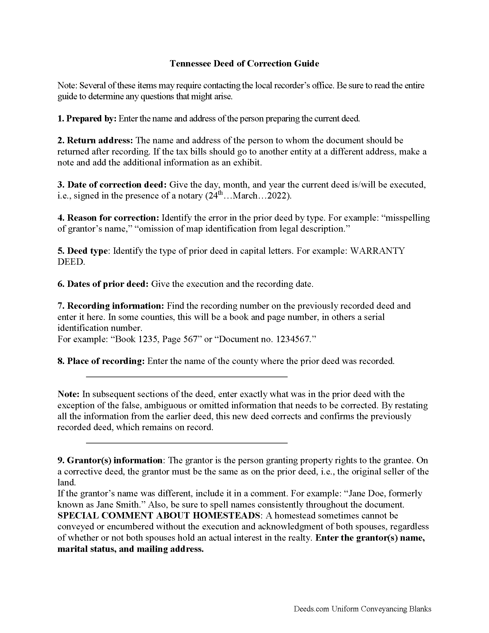 Cumberland County Correction Deed Form Tennessee