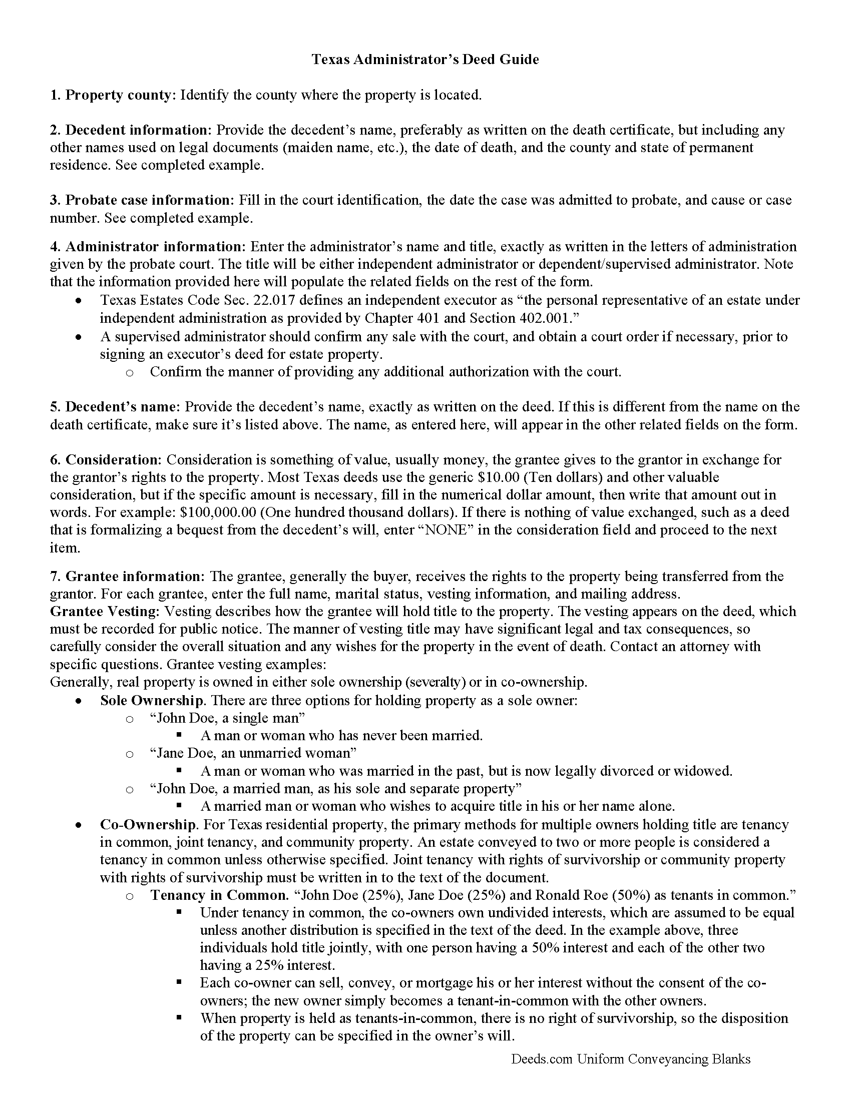 Sabine County Administrator Deed Form Texas