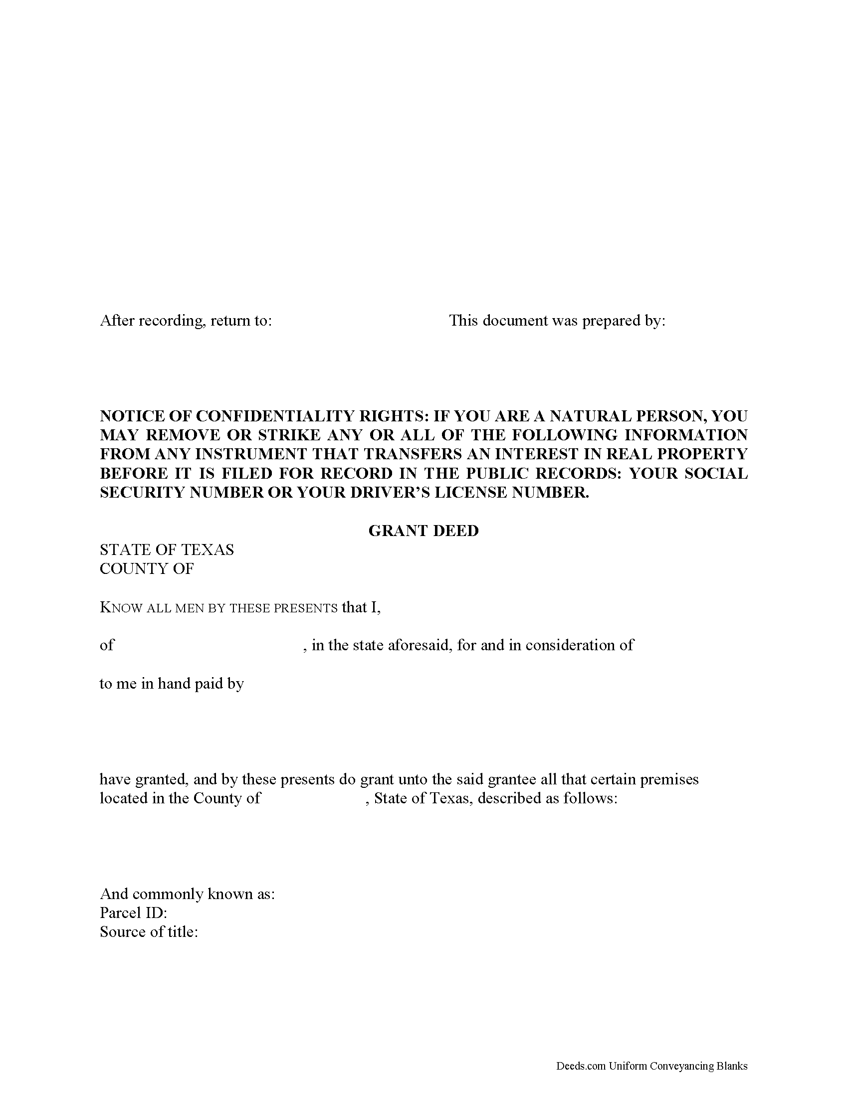 Harris County Grant Deed Form Texas