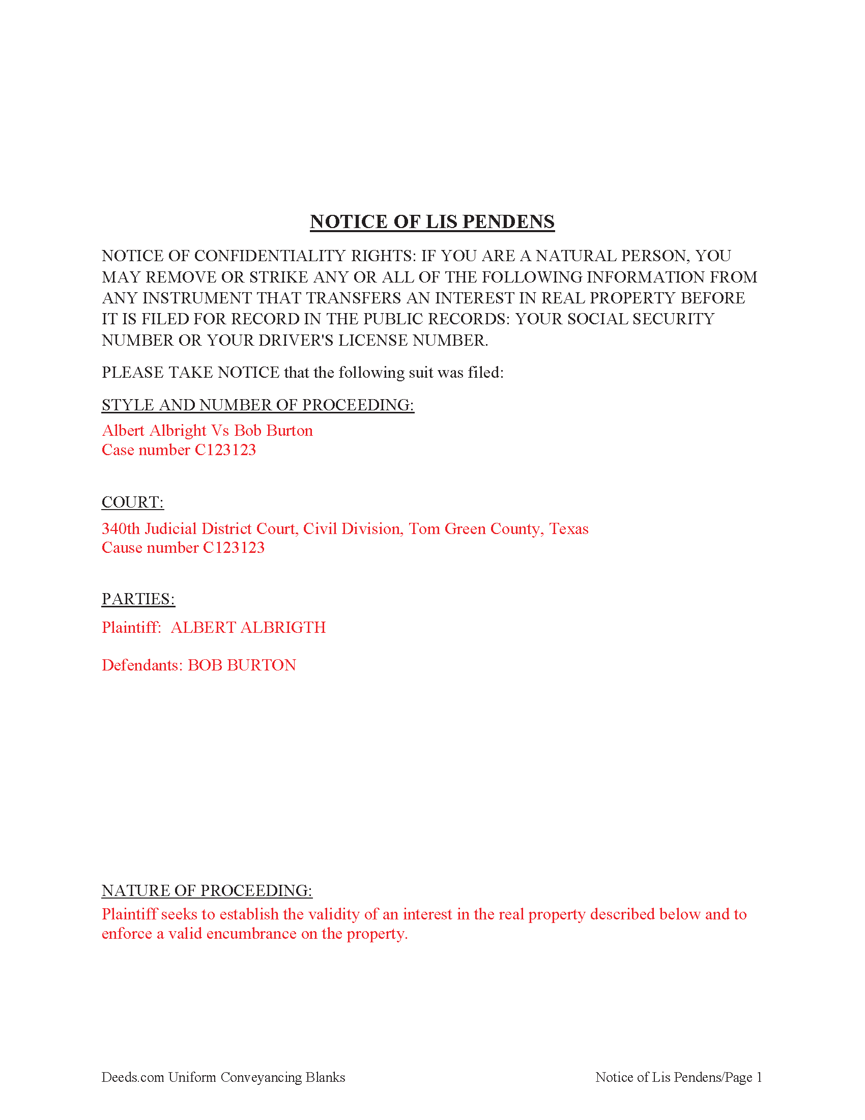 Winkler County Lis Pendens Form Texas