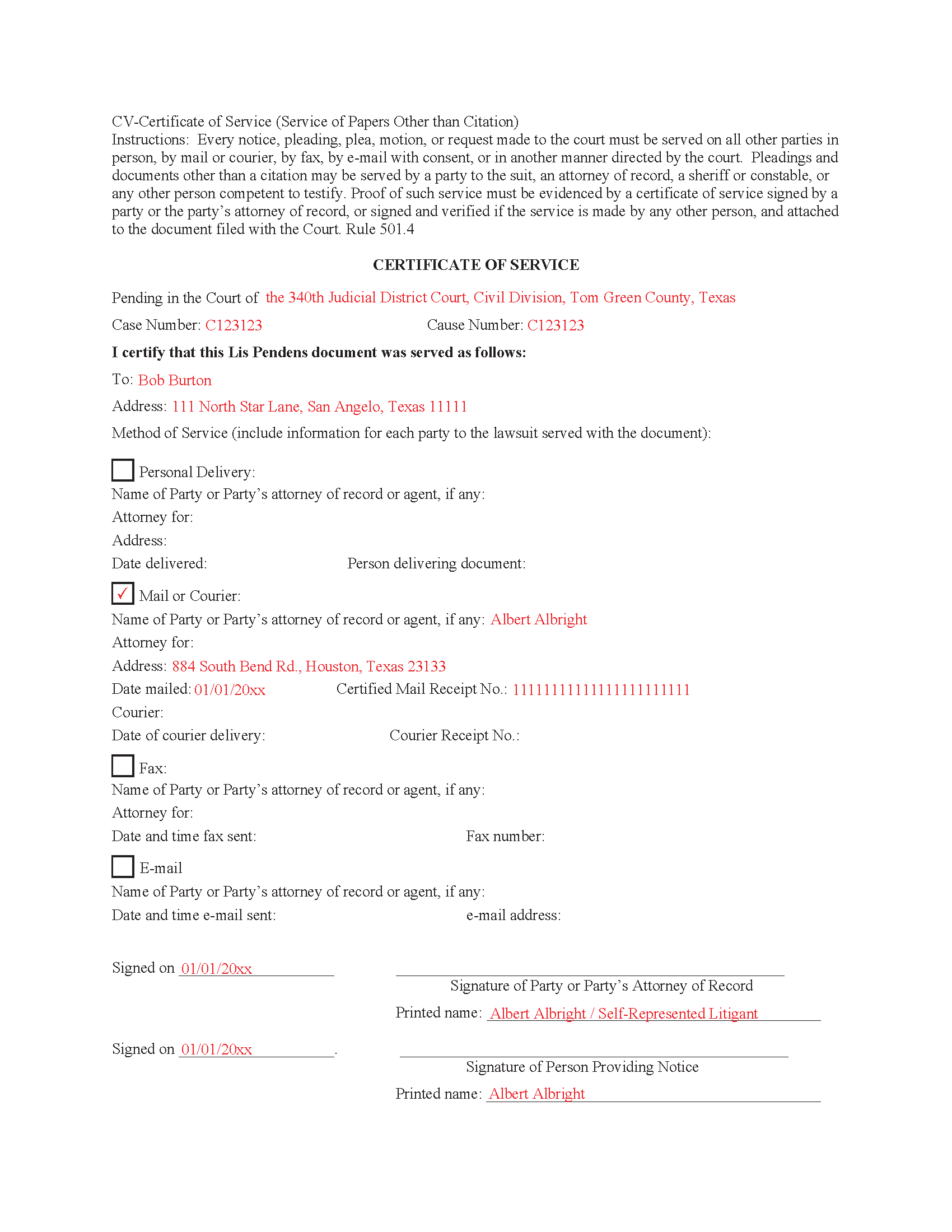 Winkler County Lis Pendens Form Texas