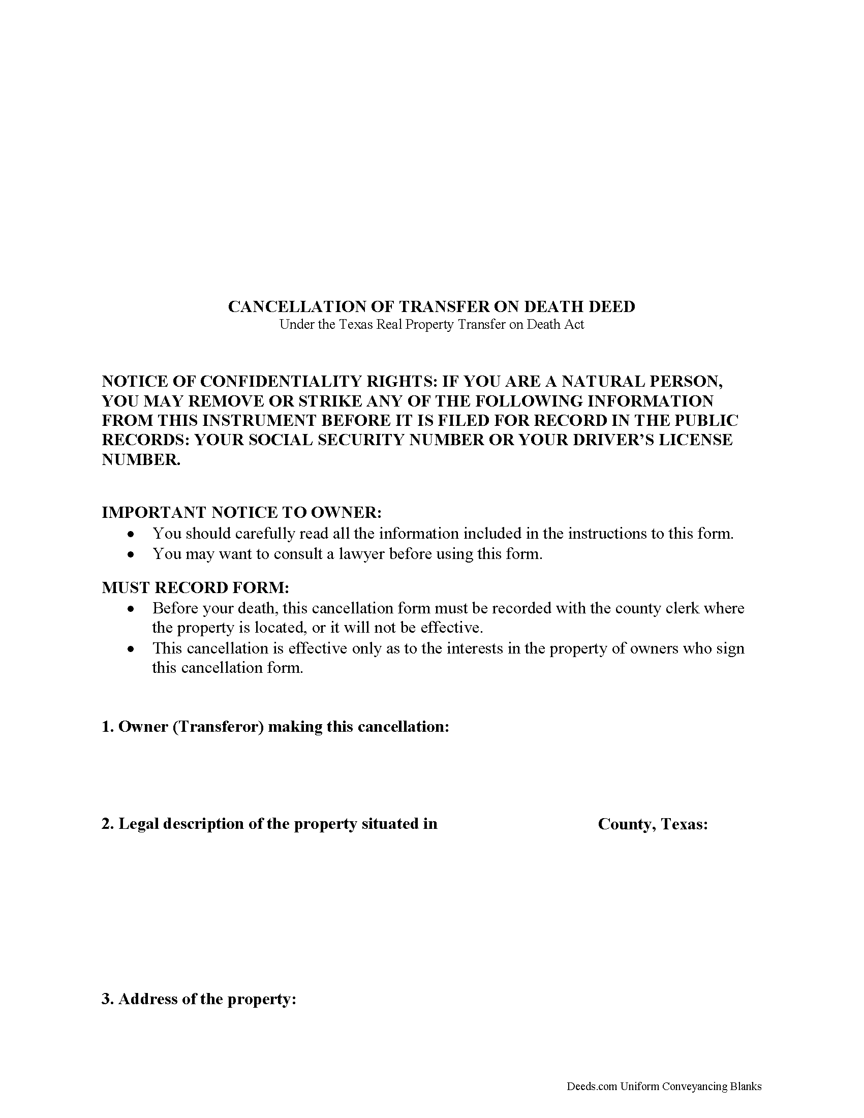 Texas Transfer on Death Revocation Forms