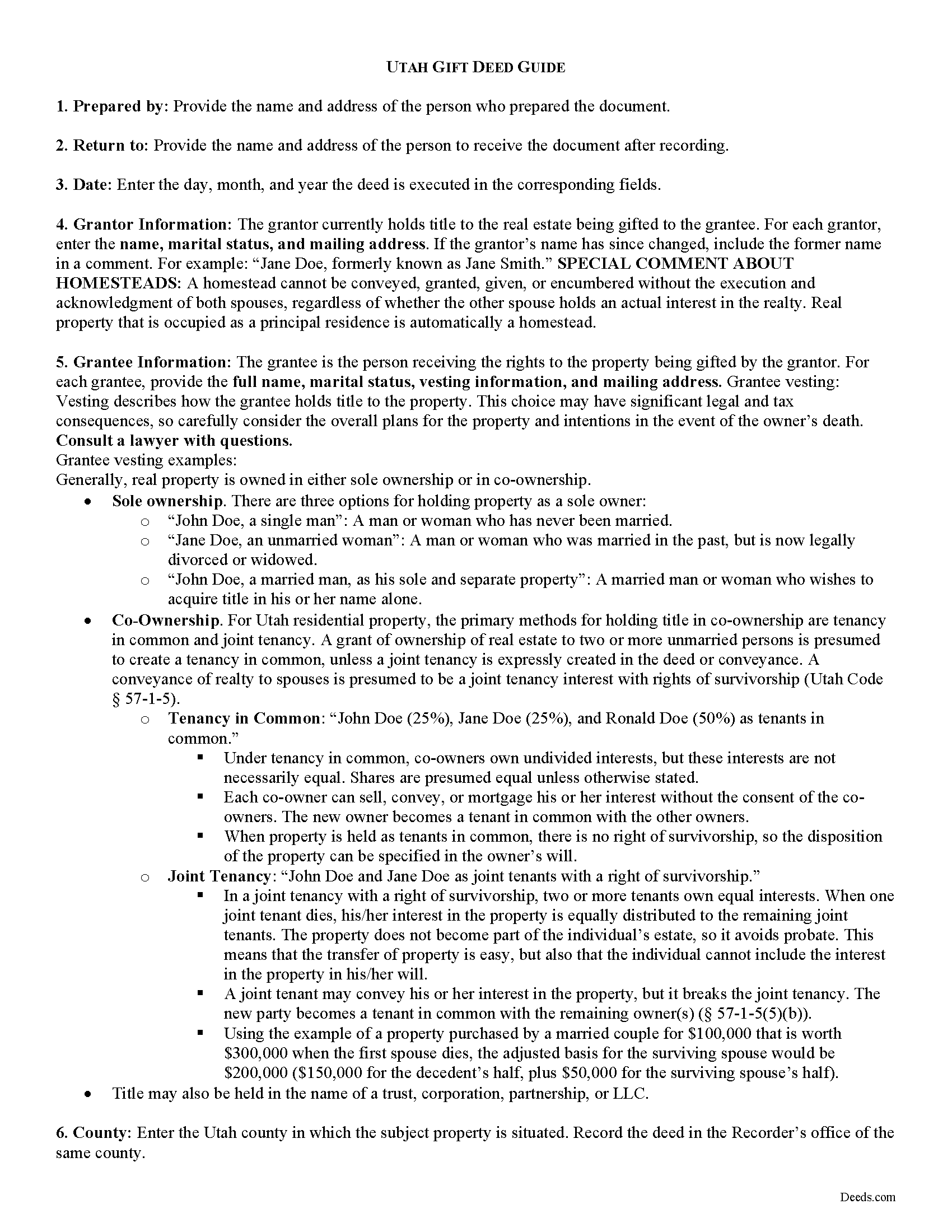 Iron County Gift Deed Form Utah