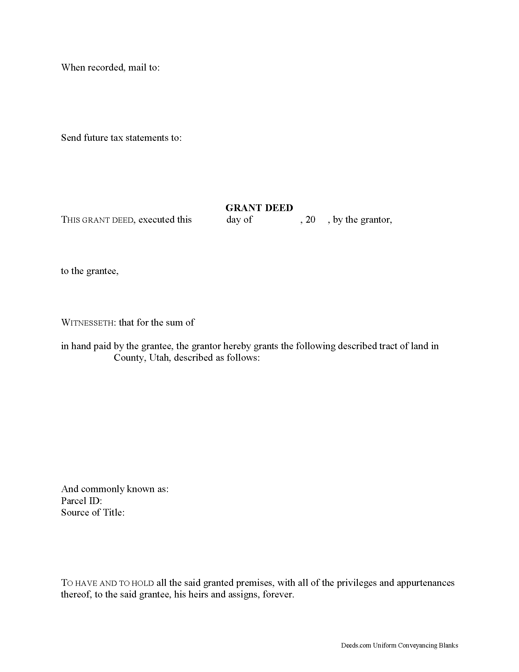 Summit County Grant Deed Form Utah