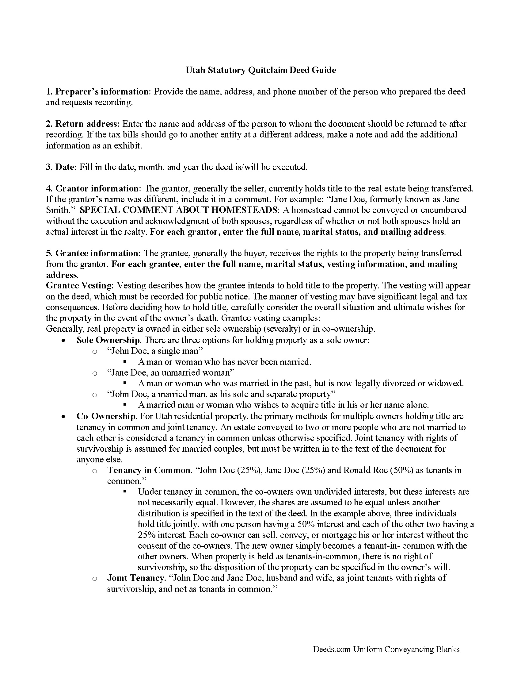 Iron County Quitclaim Deed Form Utah