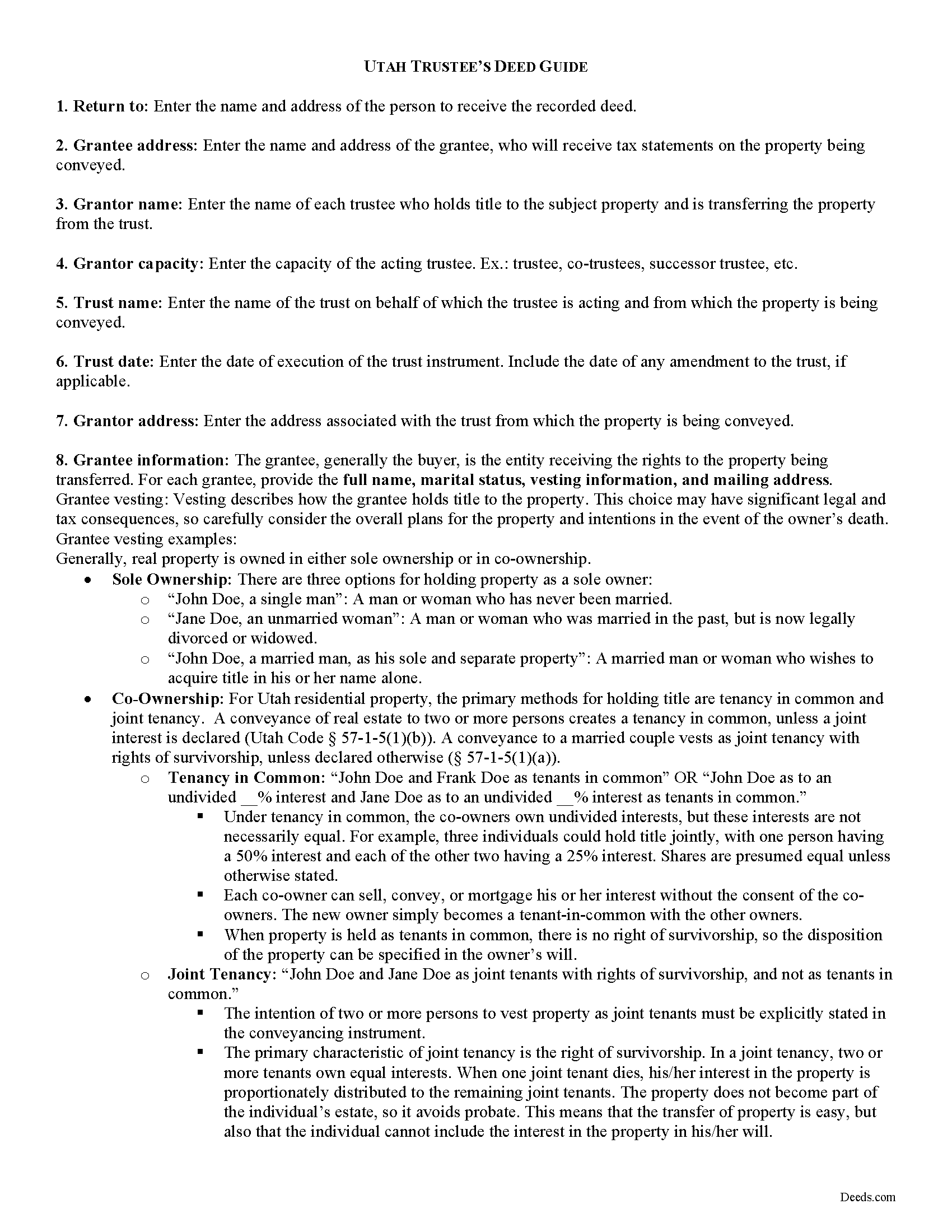 Salt Lake County Trustee Deed Form Utah