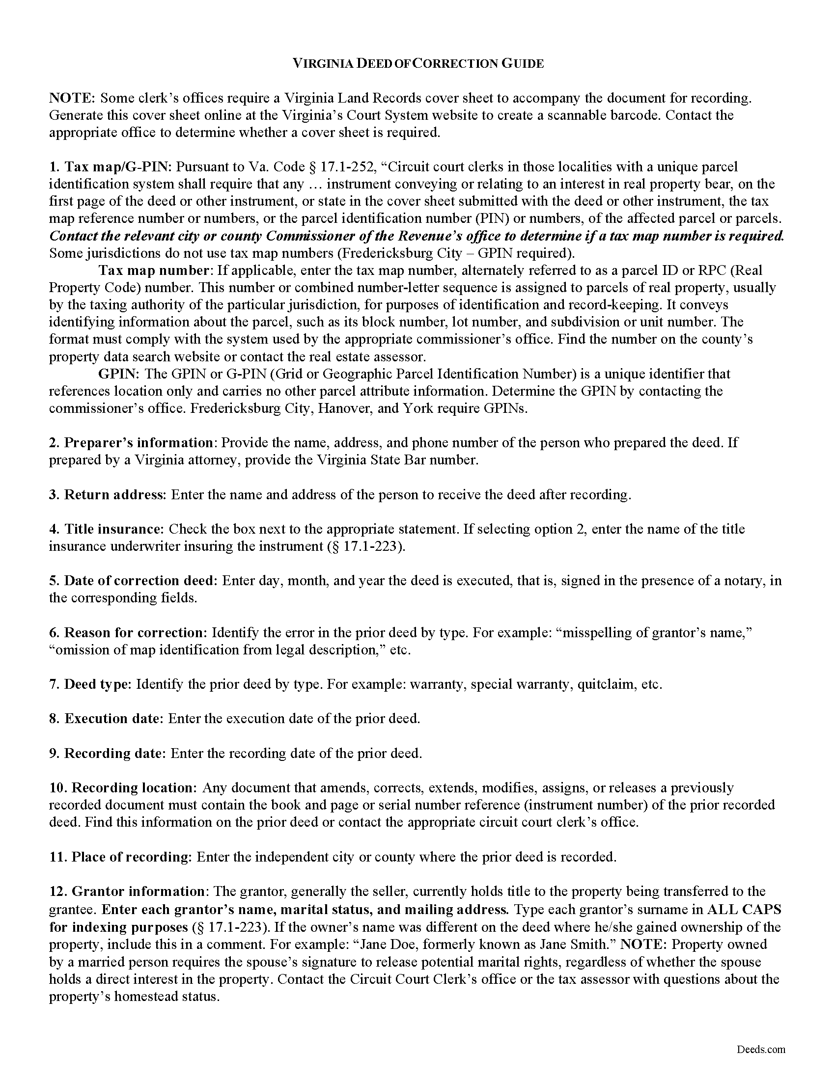 Roanoke City Correction Deed Form Virginia