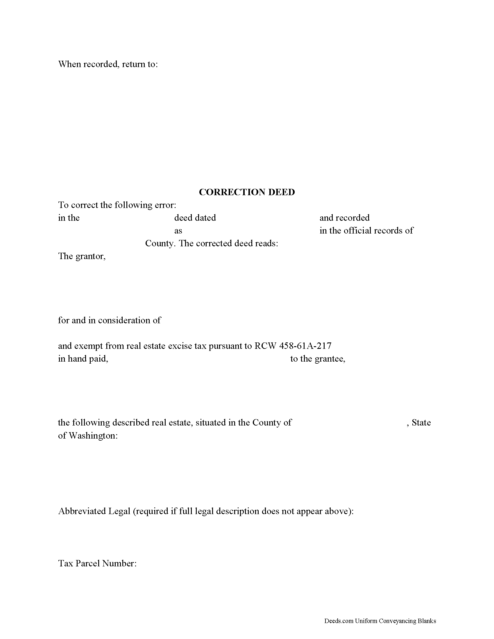 Pierce County Correction Deed Form Washington