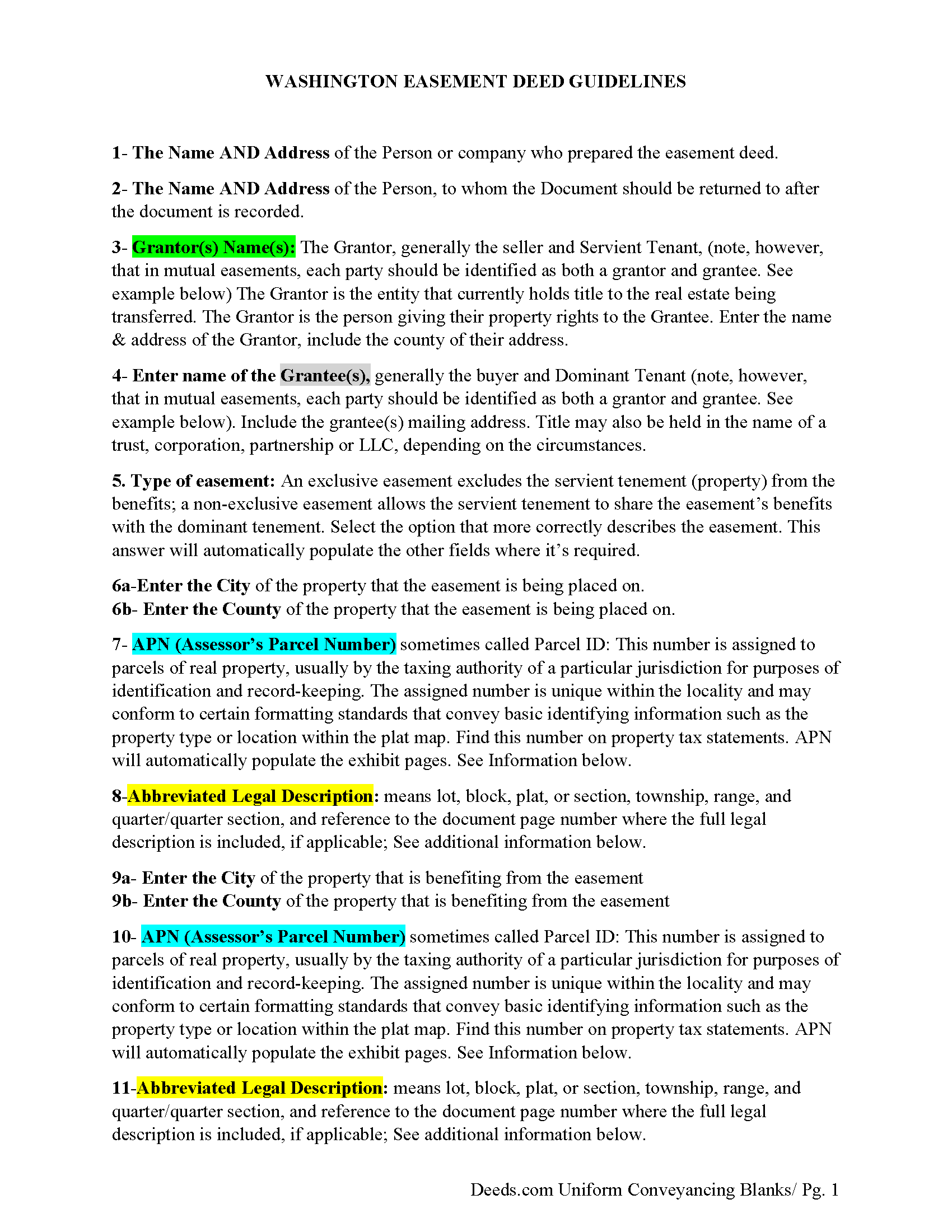 Lewis County Easement Deed Form Washington