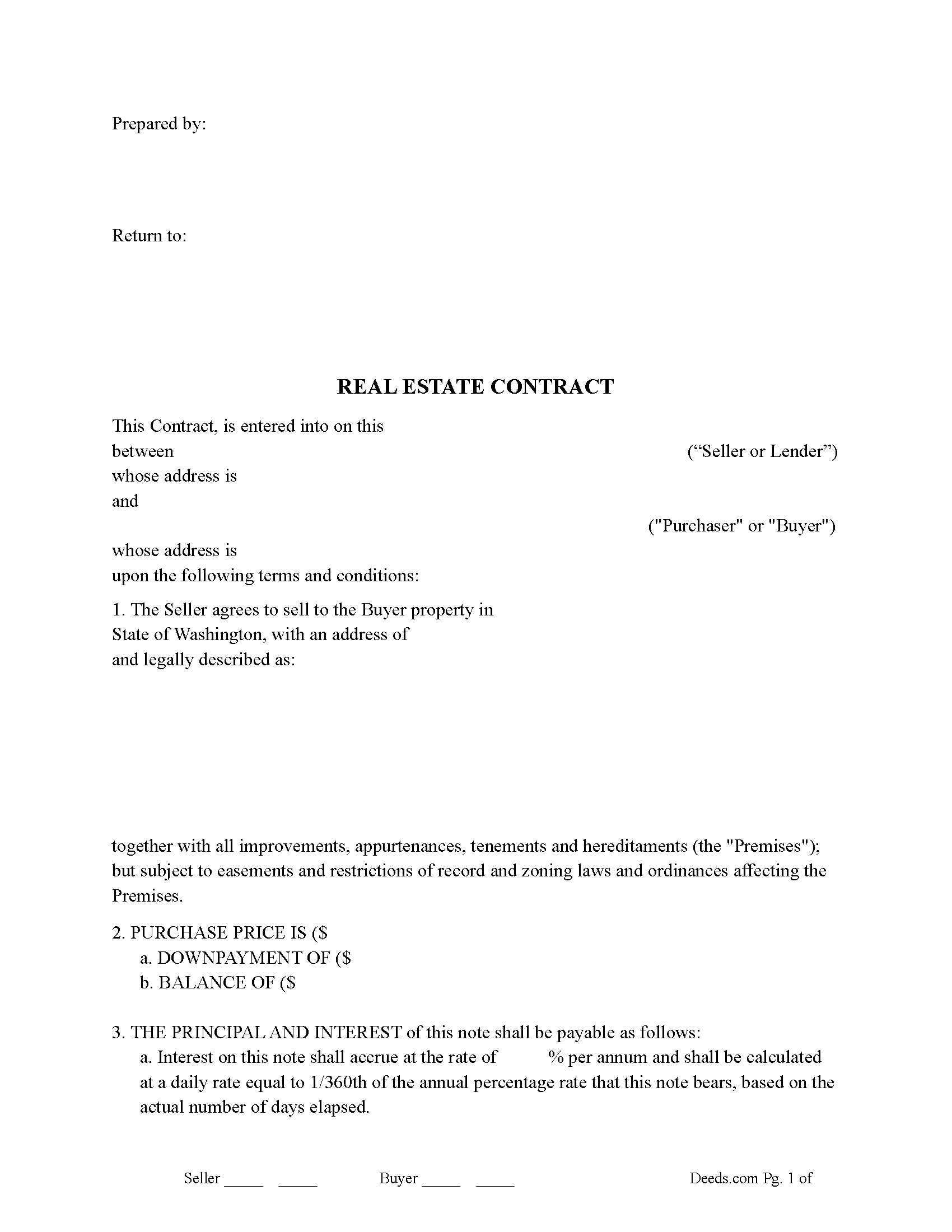 Mason County Real Estate Contract Form Washington