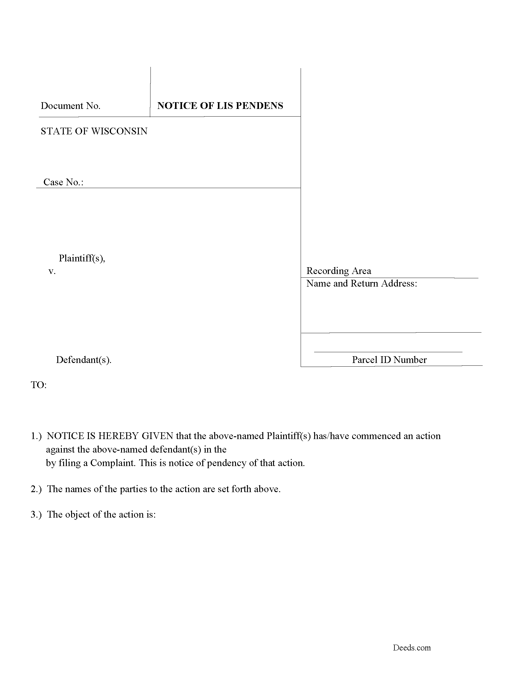 Dunn County Lis Pendens Form Wisconsin