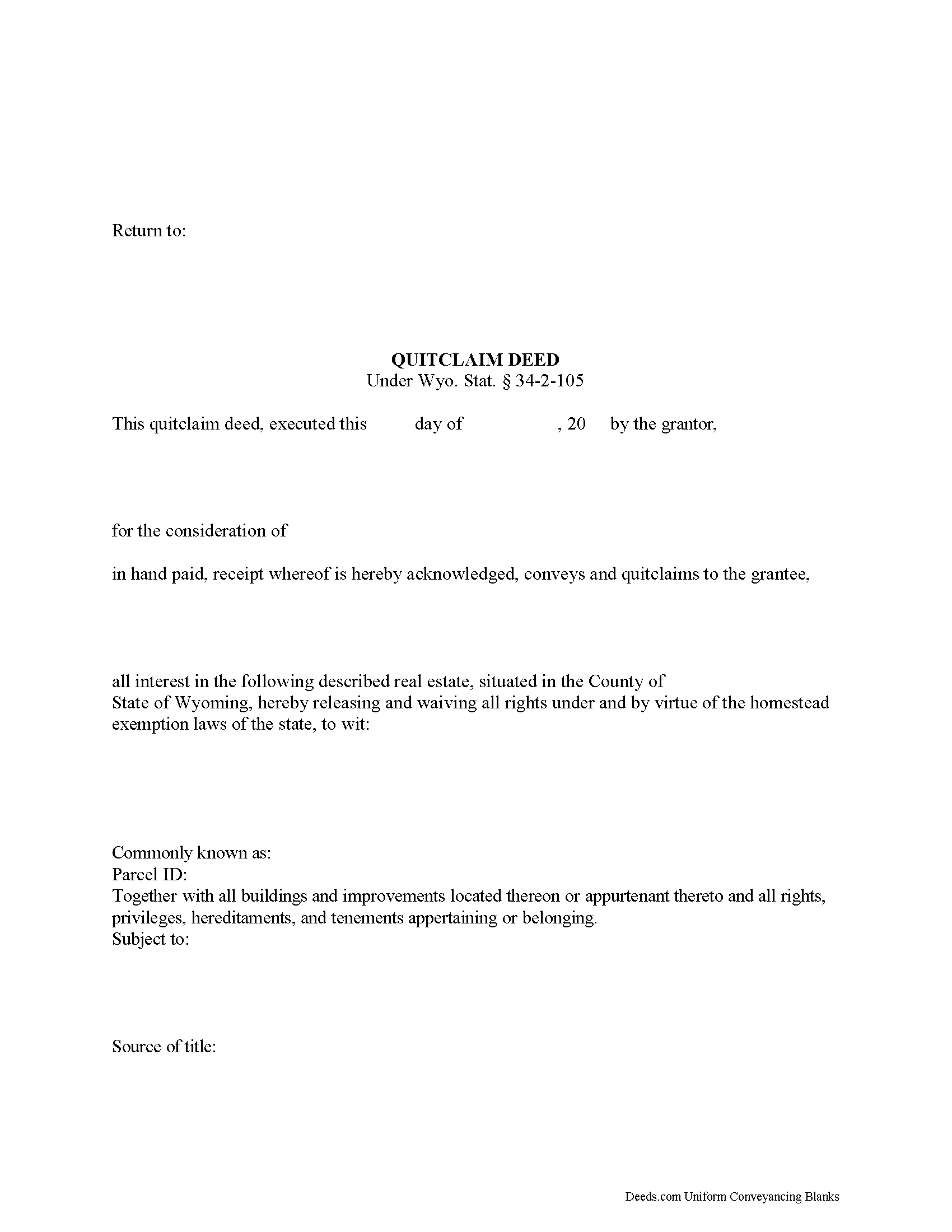 Wyoming Quitclaim Deed Forms