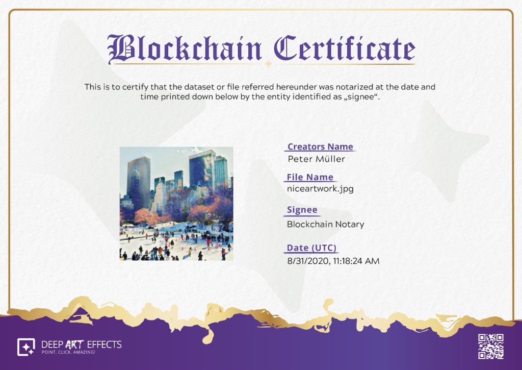 Blockchain Certificate Deep Art Effects