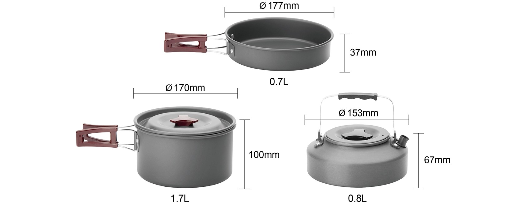 Hard Anodised Aluminum Camping Cookware with Tea Kettle Deermaple