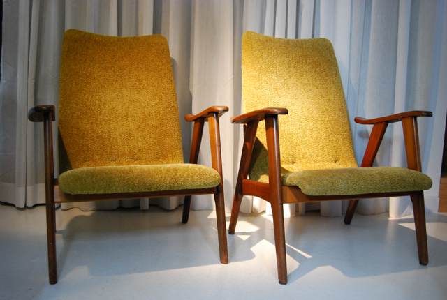 Retro Jaren 60 Teakhouten Fauteuils Met Groene Bekleding | De Gele Etalage