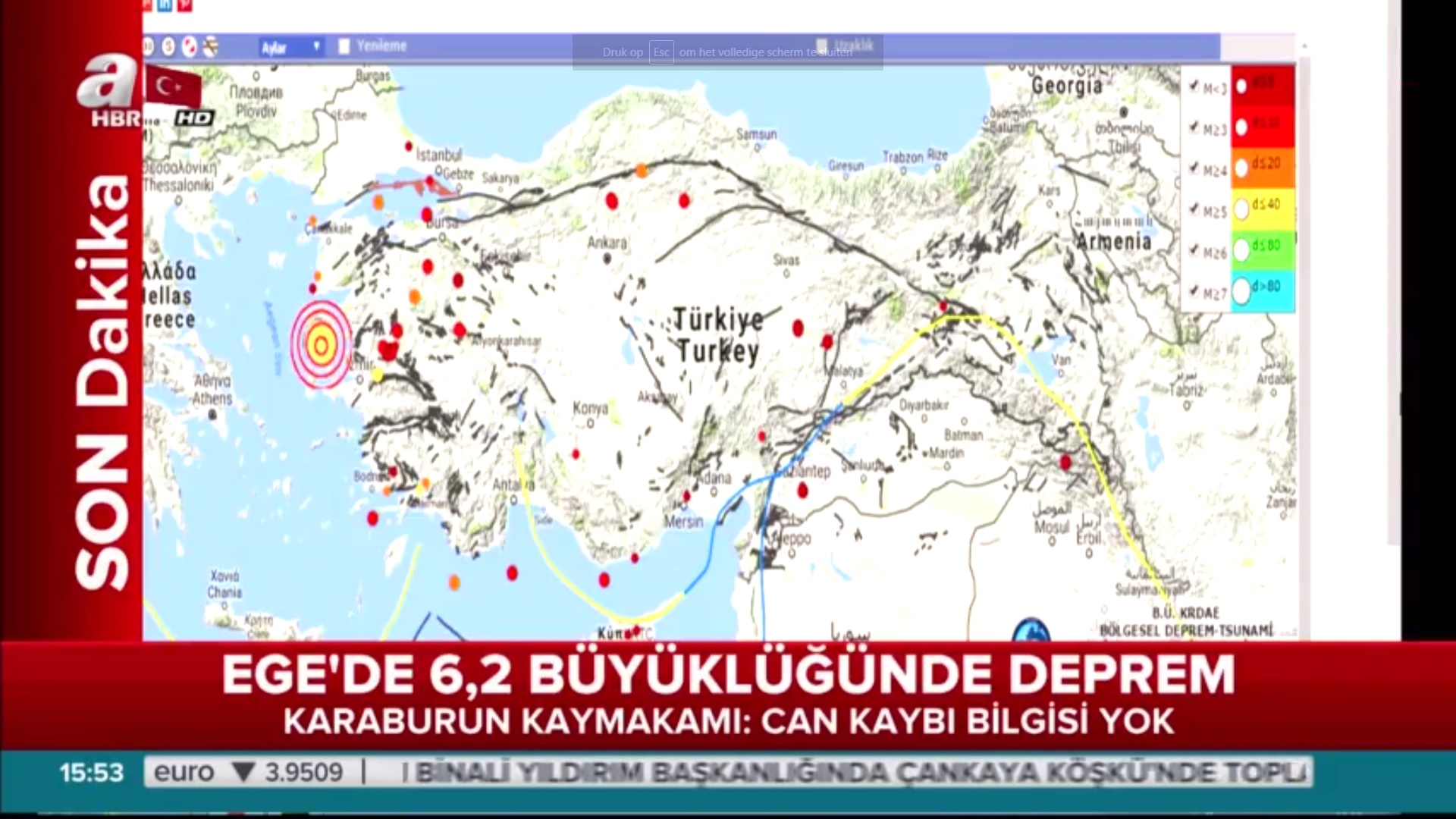 Kaart Griekenland Turkije Aardbevingen Aardbeving met magnitude van 6.3 treft westkust van Turkije