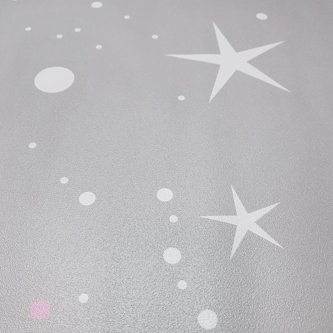 Grey Wallpaper with White and Pink Stars and Dots