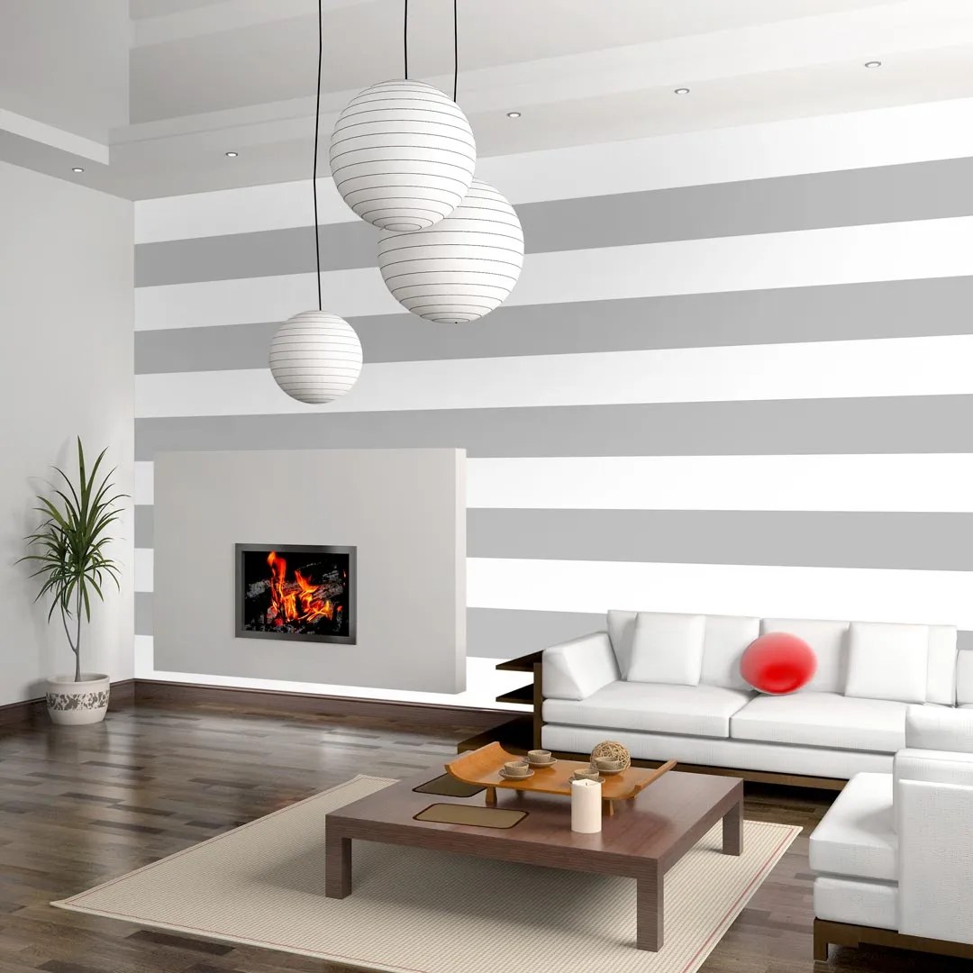 White and Grey Horizontal Striped Wallpaper