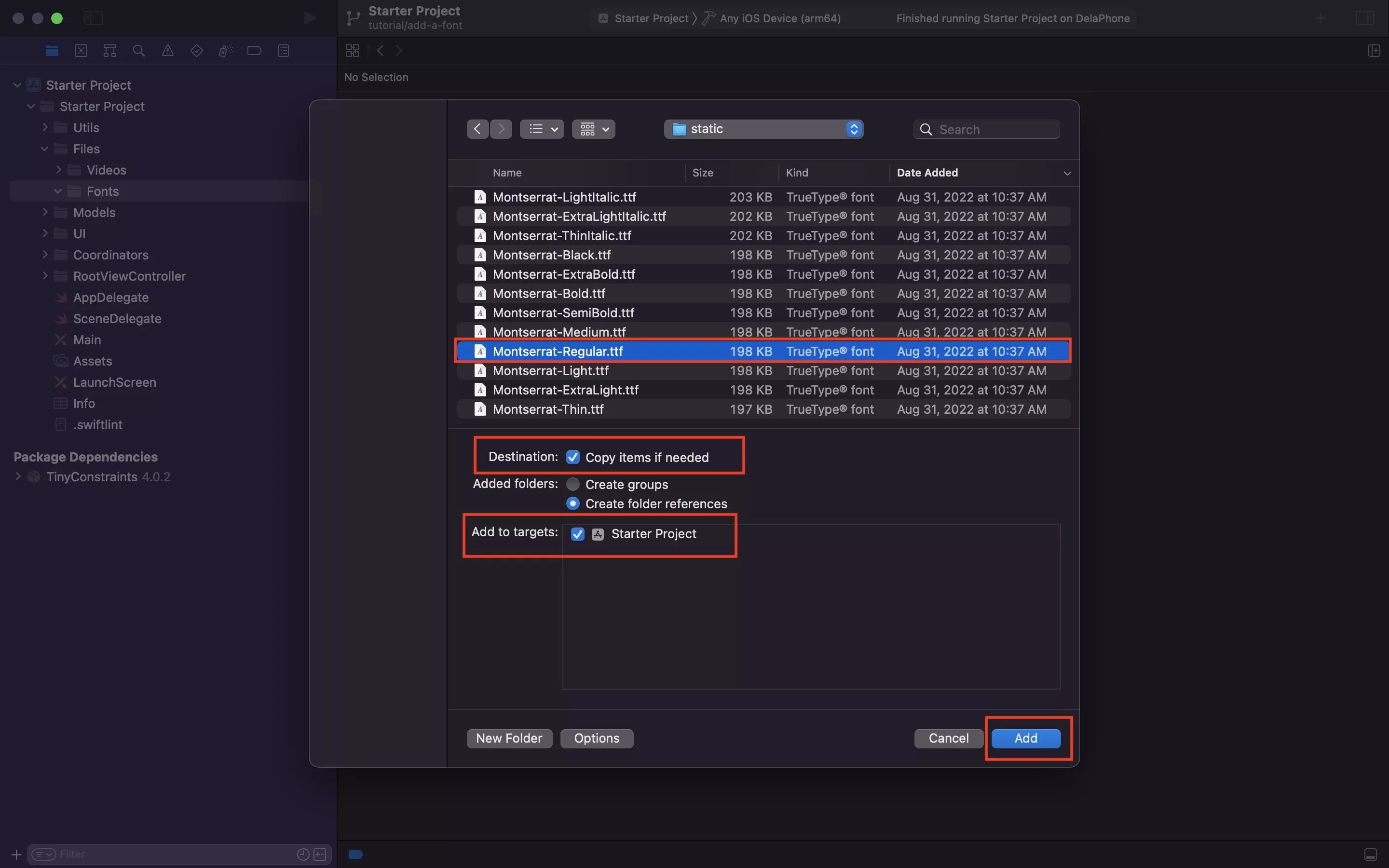 How to add a custom font to an XCode Project