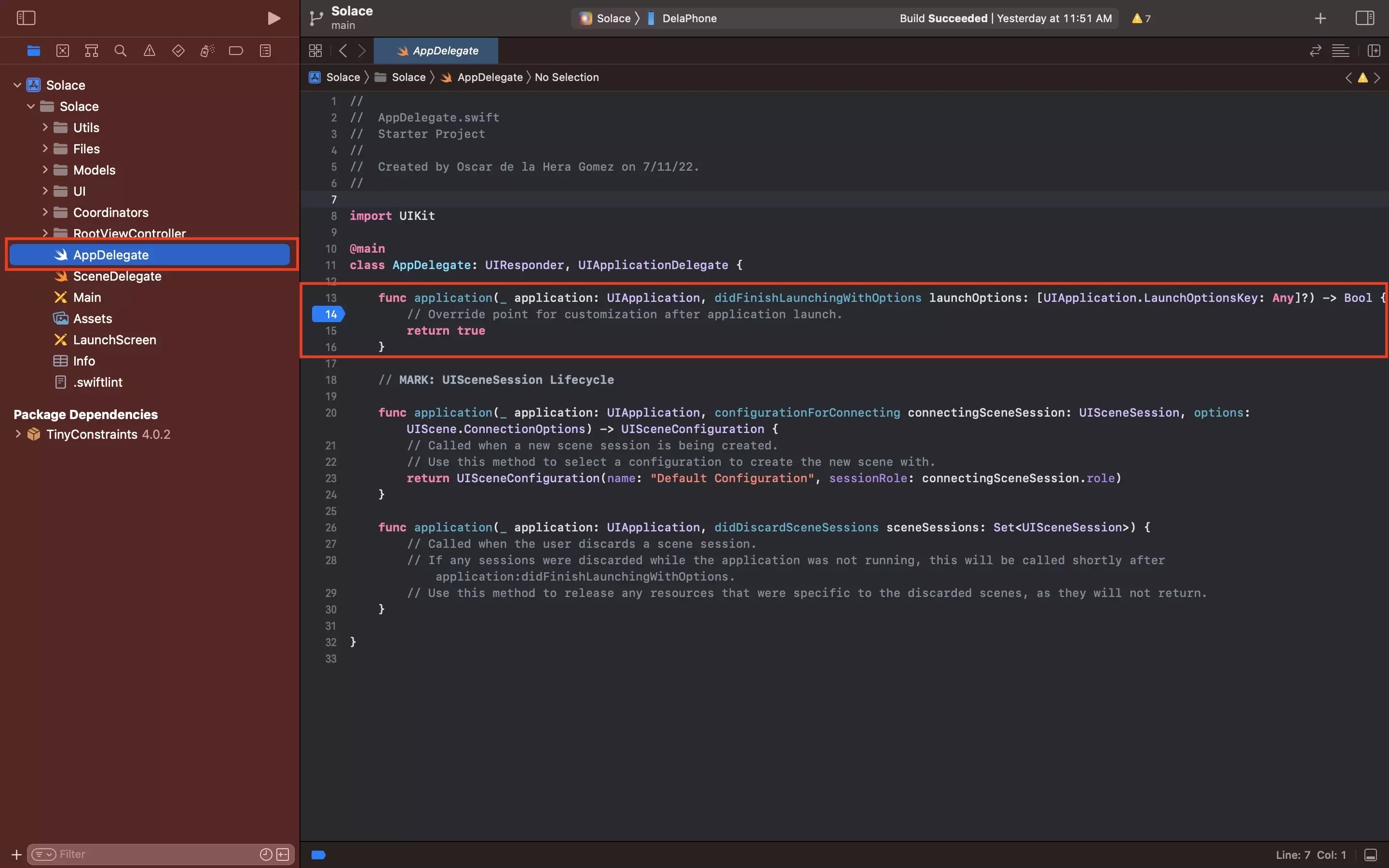 How to stop an App at the Launch Screen in XCode