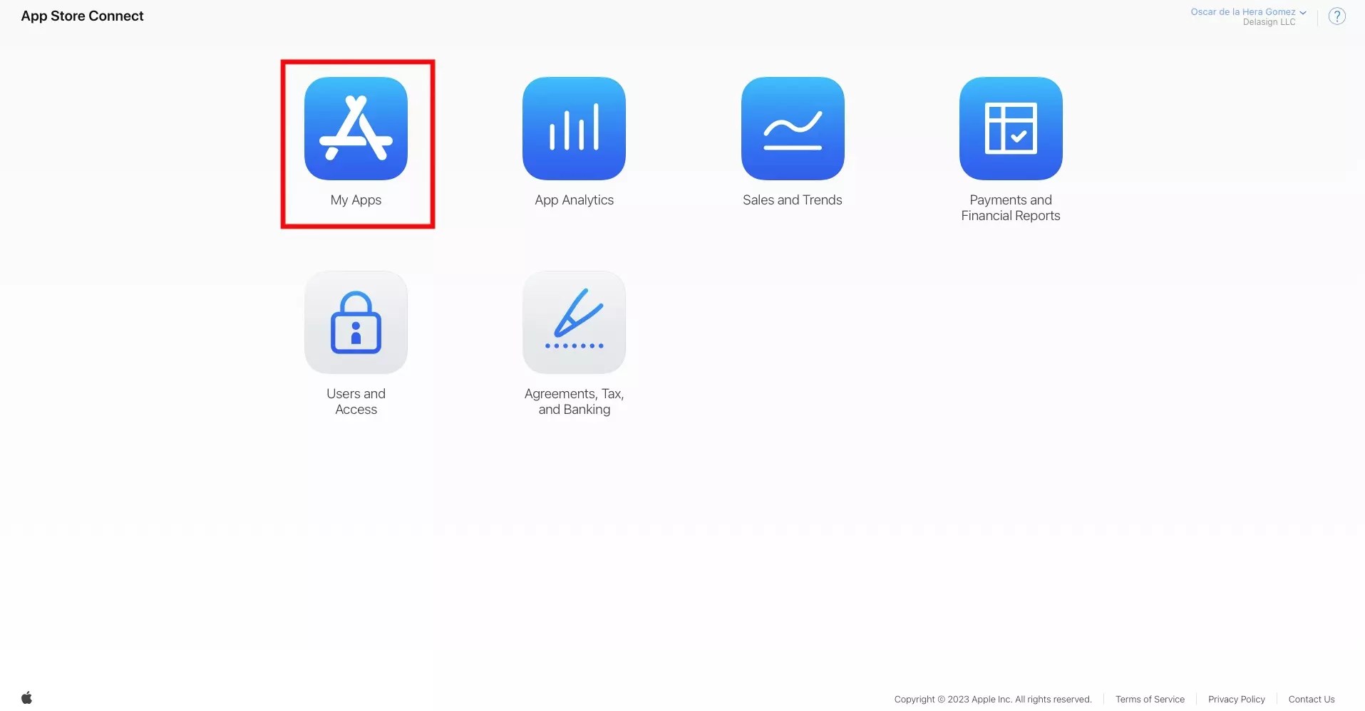 How to access an App in App Store Connect