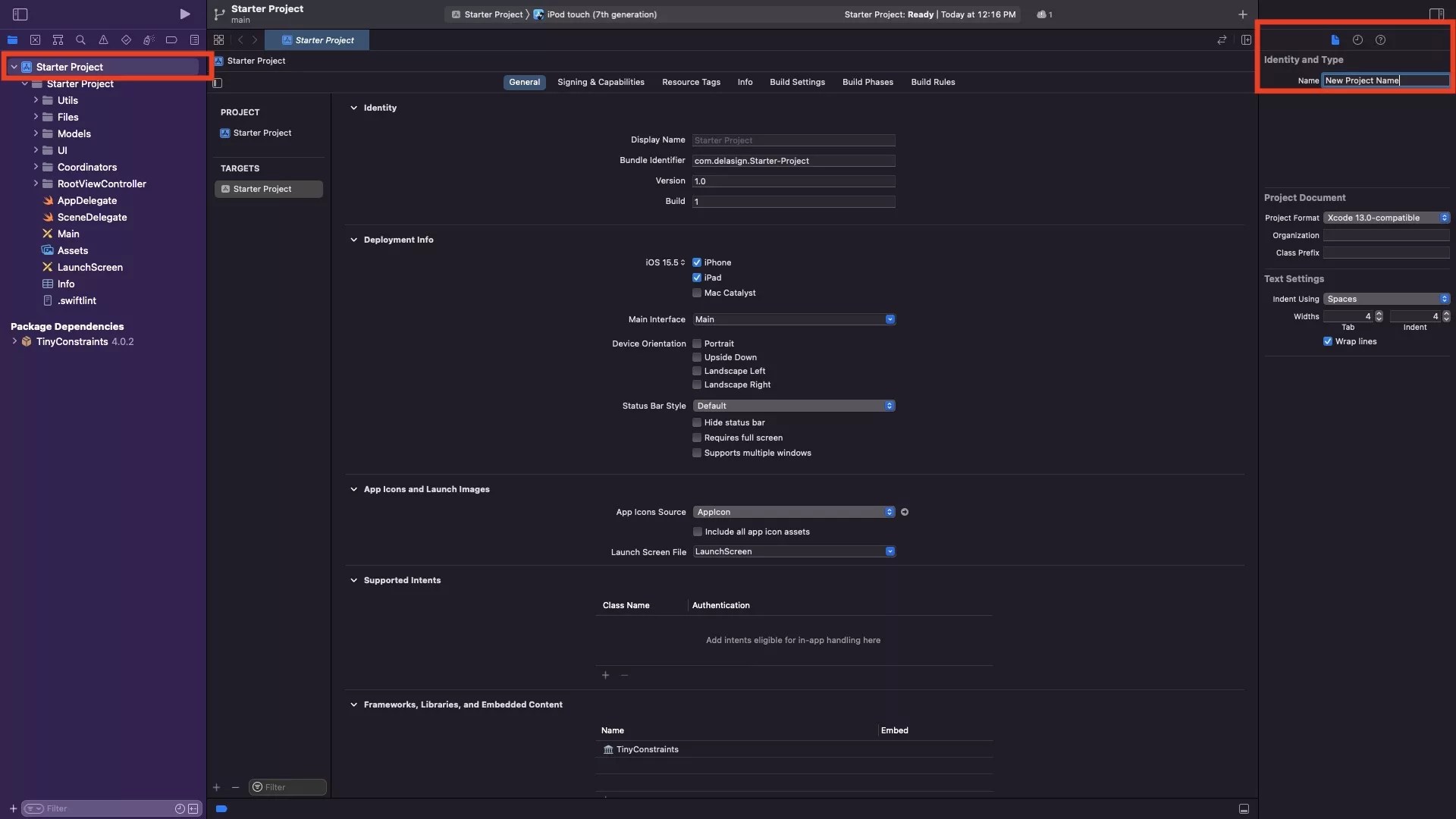 How to rename a project in Swift