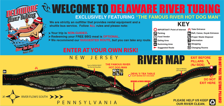 Delaware River Tubing Map Delaware River tubing start/end point newjersey