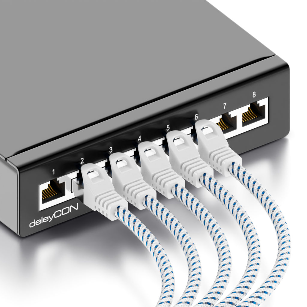 deleyCON CAT8.1 Patchkabel Nylon Netzwerkkabel Datenkabel S/FTP PIMF 2000MHz 40Gbit Weiß
