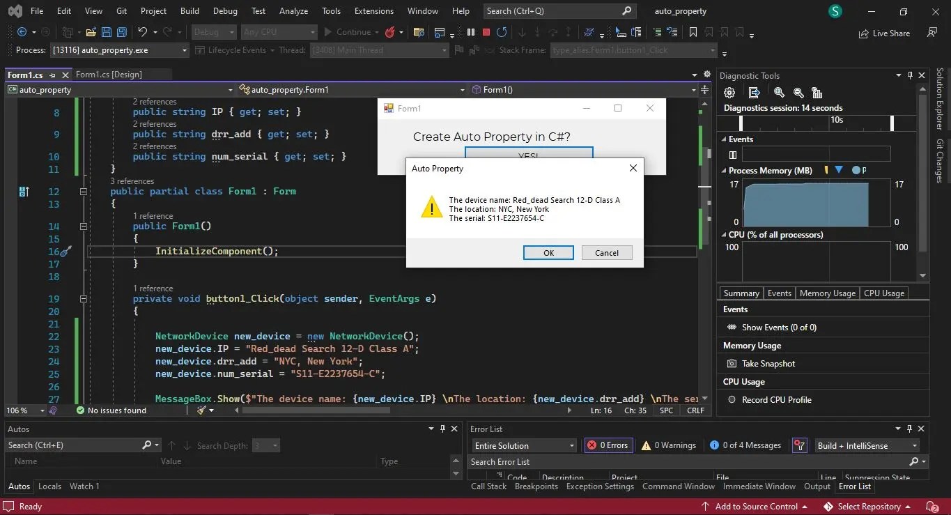 C で自動プロパティを作成する Delft スタック