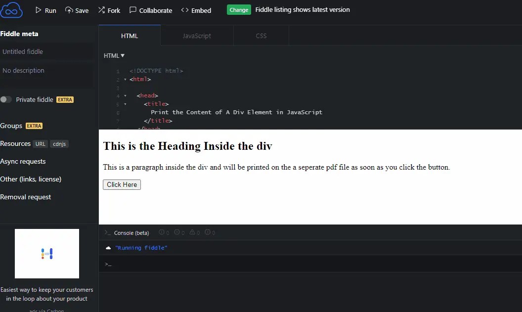 How to Print the Content of a Div Element in JavaScript Delft Stack