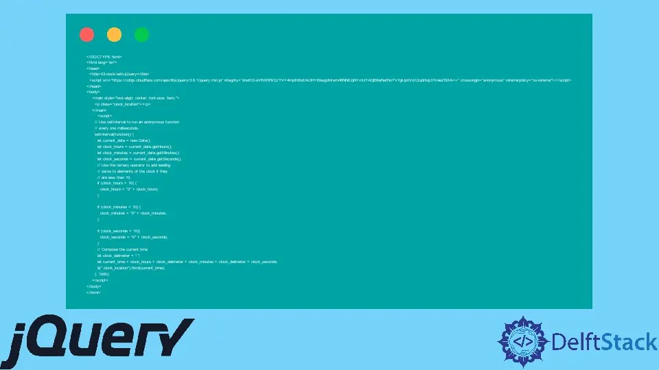 Crear un temporizador y un reloj usando jQuery Delft Stack