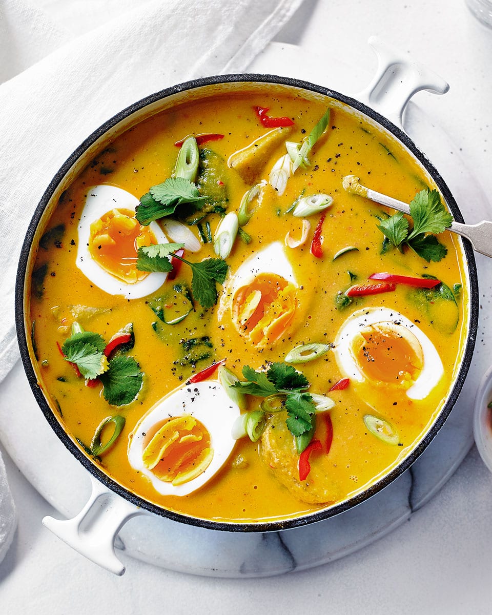 Aromatic egg, spinach and potato curry recipe delicious. magazine